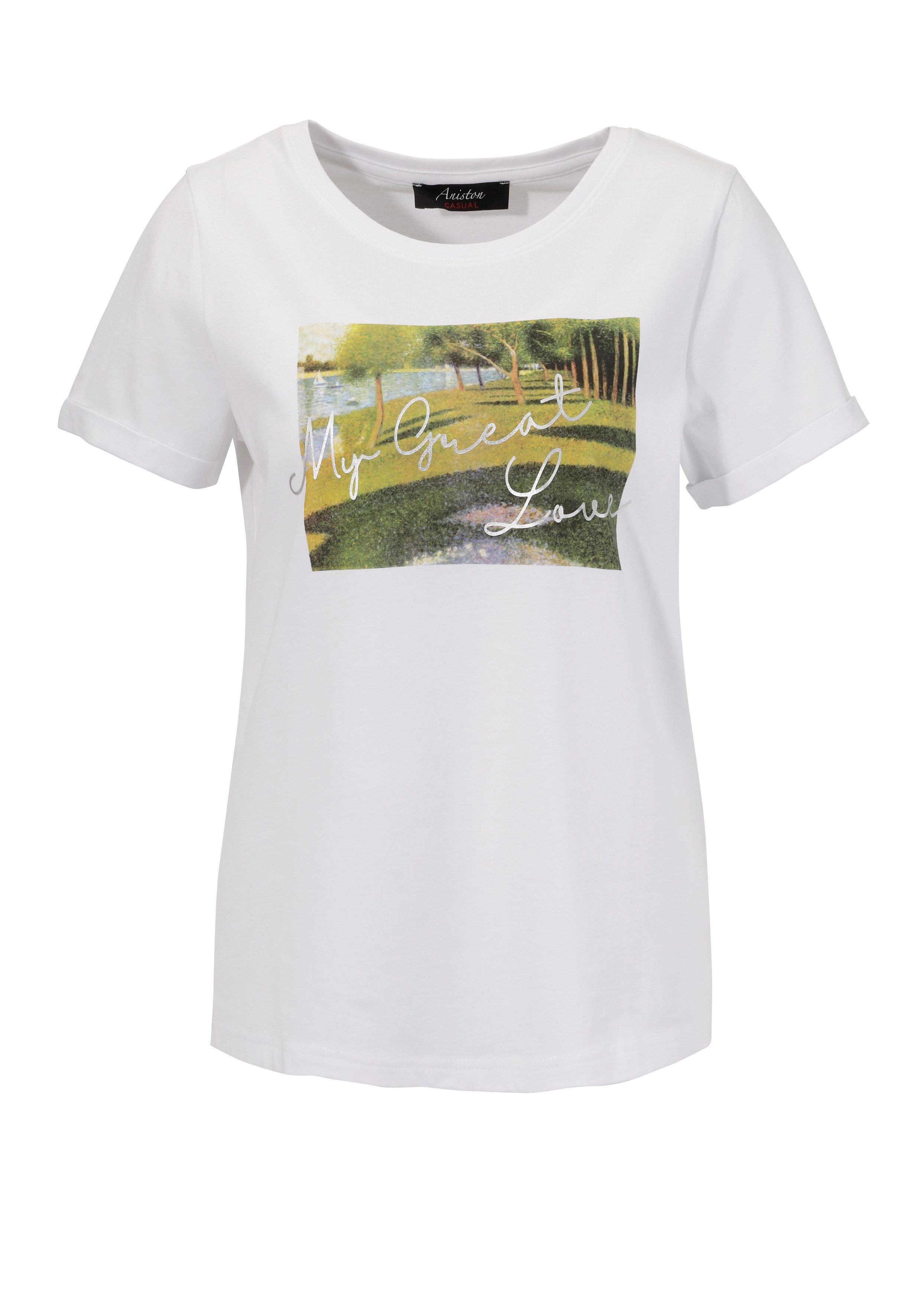 Aniston CASUAL T-shirt met voorkantdruk en zilverkleurige opdruk