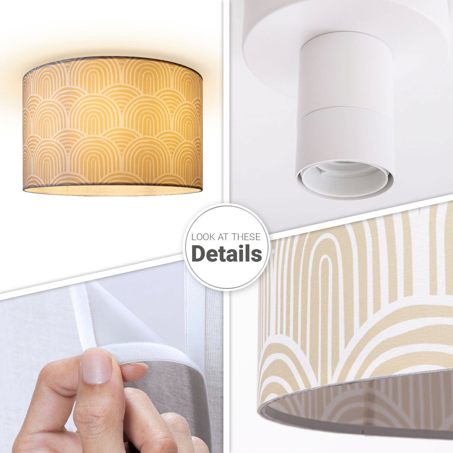 Paco Home Plafondlamp Hugo Pillar Met stoffen kap plafondlamp rond plafond modern abstract retro
