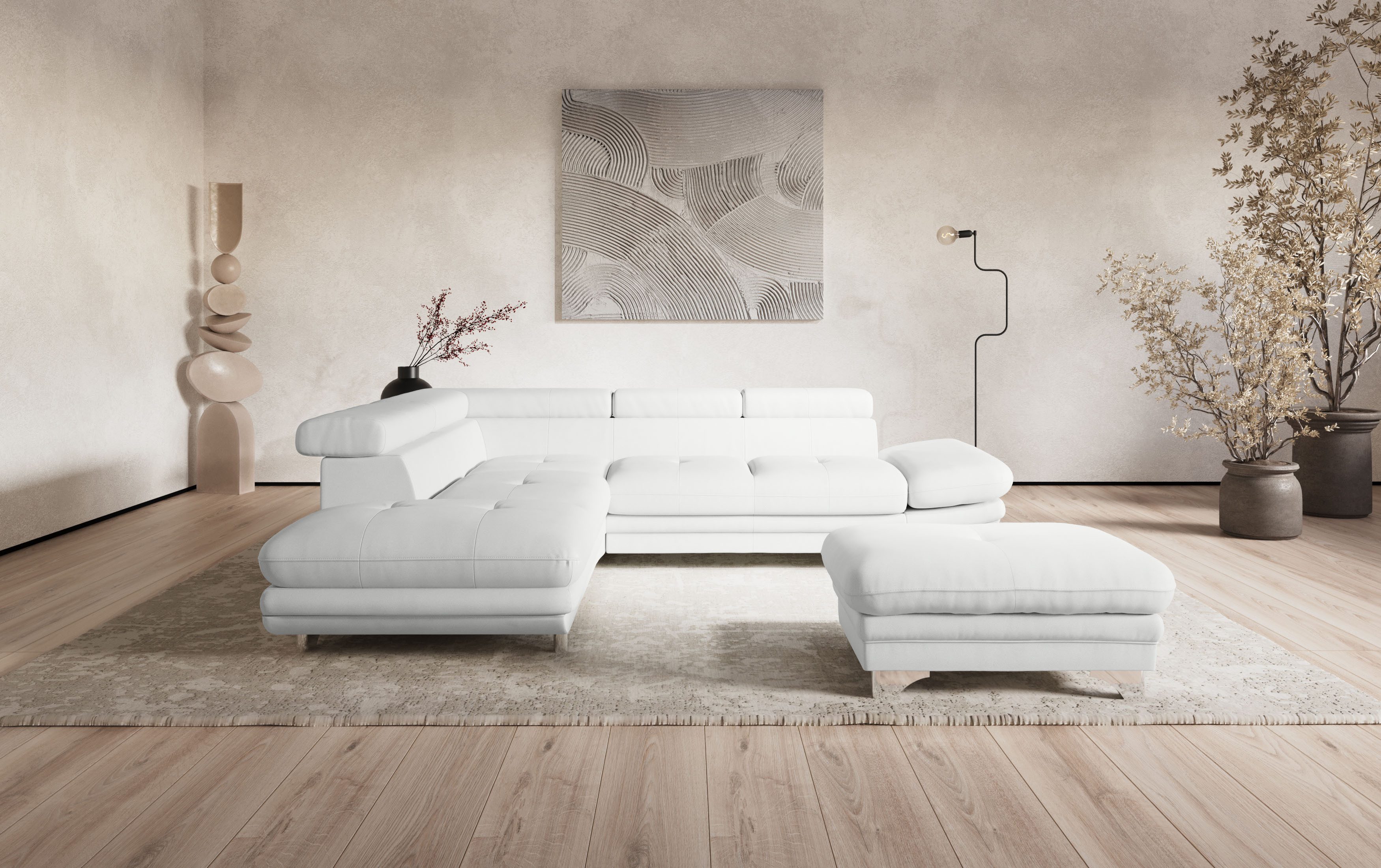 COTTA Hoekbank Enterprise L-vorm met hoofd- en armverstelling, optioneel met bedfunctie