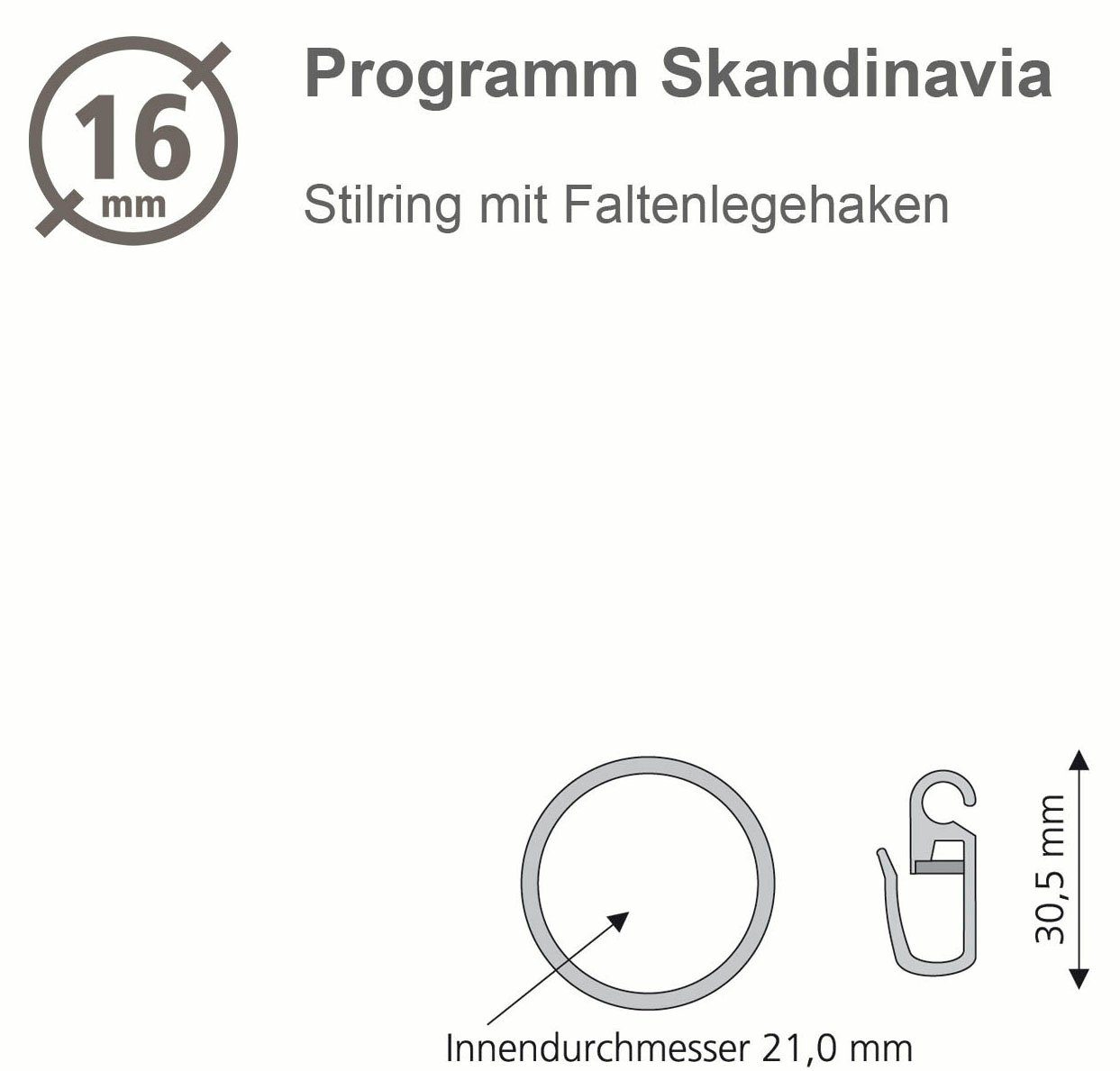 Liedeco Platte ring Gordijnring, stijlring met plooihaken "Skandinavia" (8 stuks)