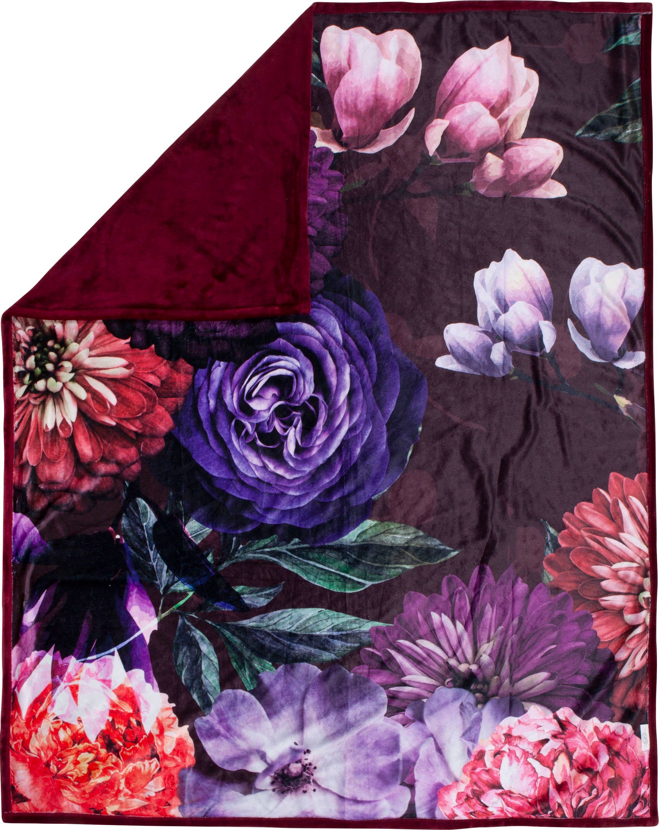 Descanso Plaid Bloomie Zeer zacht, knuffeldeken, woondeken, 130x160 cm, omkeerbaar, bloemen