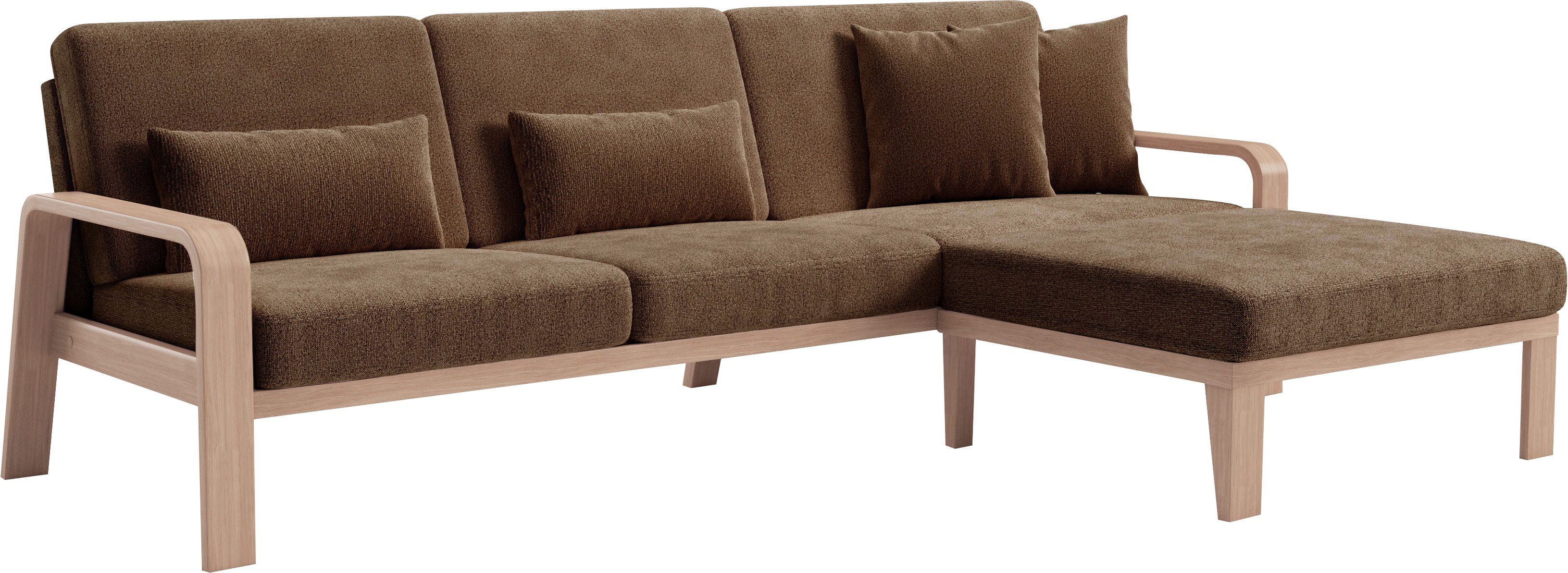 sit&more Hoekbank Kolding L-vorm Armleuningen van natuurlijk beukenhout, verschillende bekledingen en kleuren