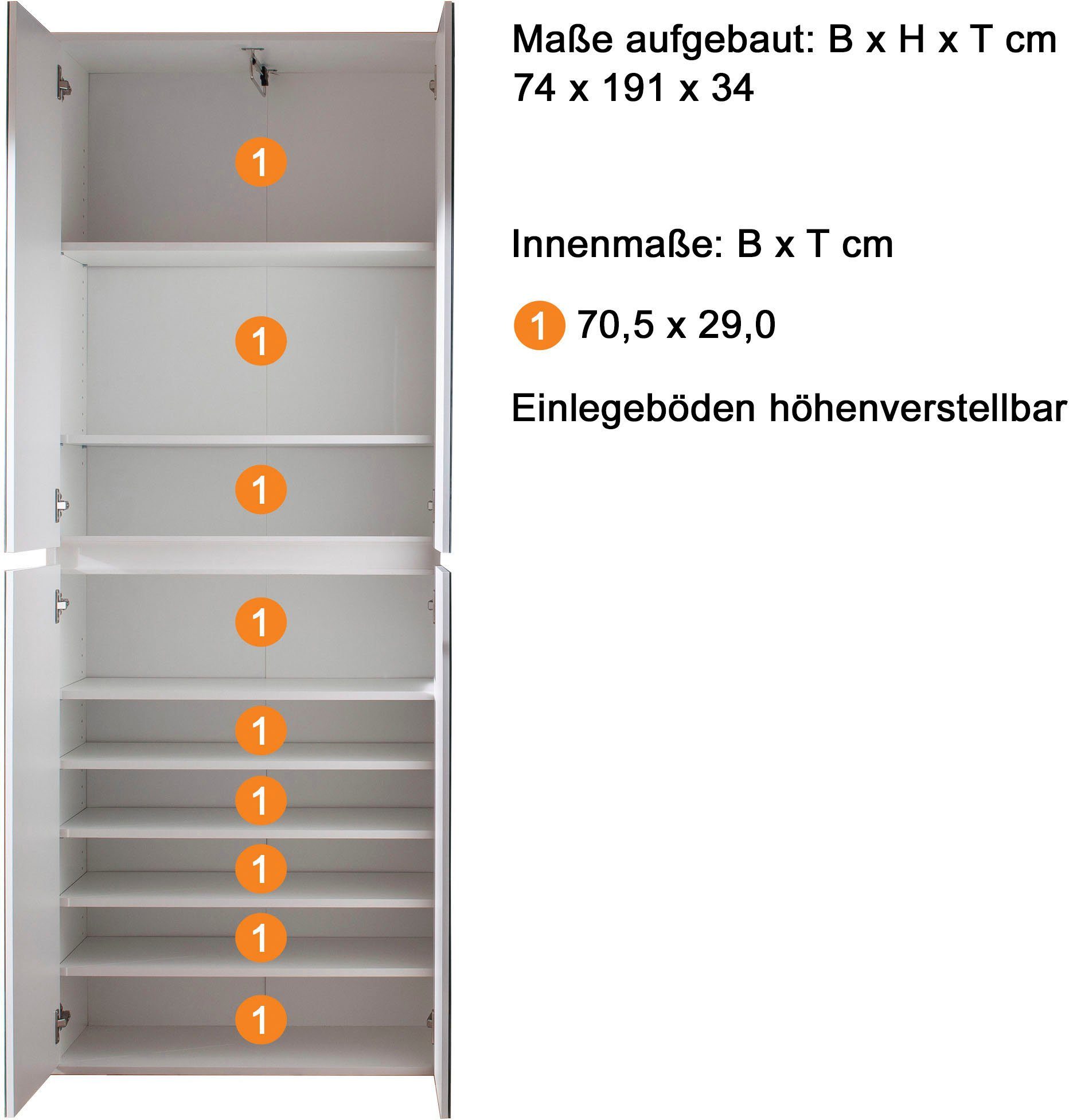 INOSIGN Halmeubelset Malcesine 3 multifunctionele kasten met spiegelglasfronten - (b/d/h) 222/34/191 cm (3-delig)