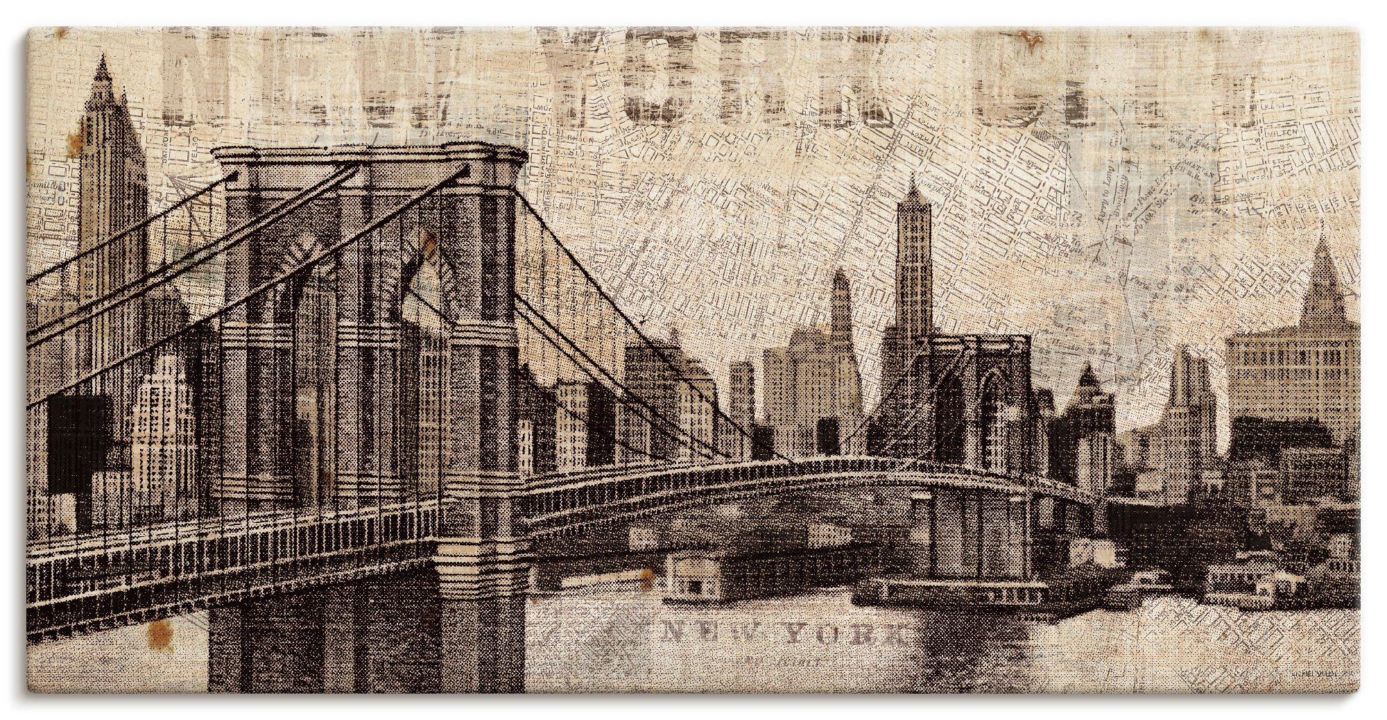 Artland Artprint Vintage NY Brooklyn Bridge skyline in vele afmetingen & productsoorten -artprint op linnen, poster, muursticker / wandfolie ook geschikt voor de badkamer (1 stuk)