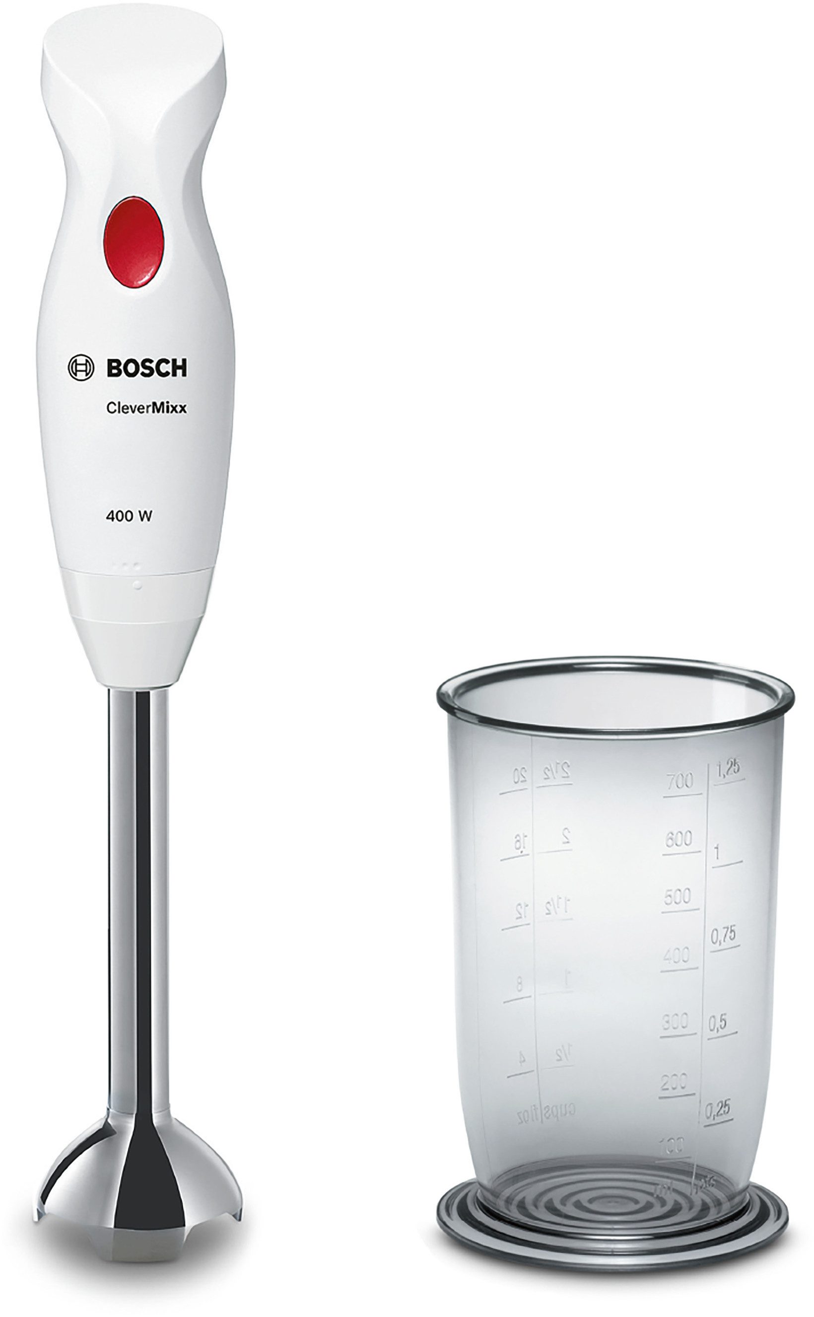 BOSCH Staafmixer CleverMixx MSM24100, mixbeker, ergonomische grip, Made in Europe, wit/rood