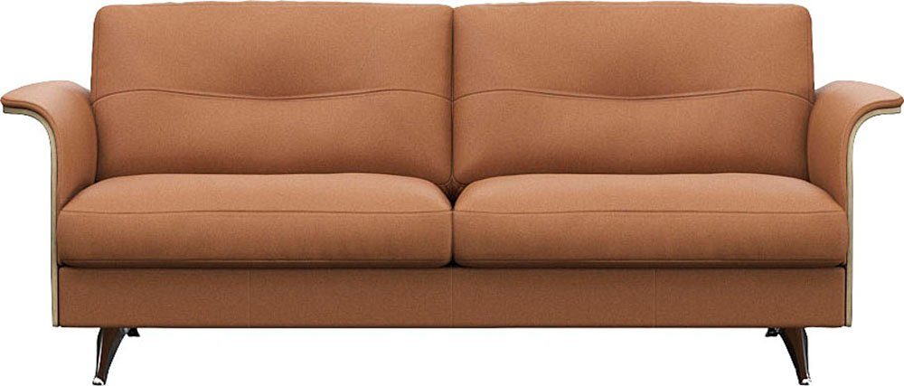 FLEXLUX 2,5-zitsbank Glow sofa, bank Premium zit: koudschuim & vering, armleuning van geolied eiken, voet van aluminium bruin, 2-zitsbanken,