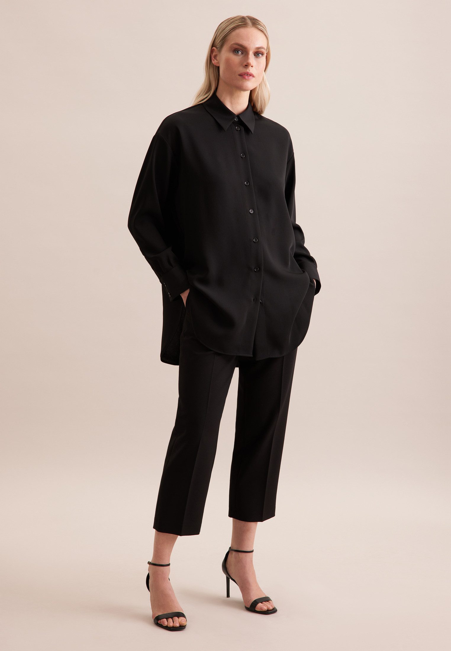 seidensticker Lange blouse Zwarte roos Lange mouwen kraag uni