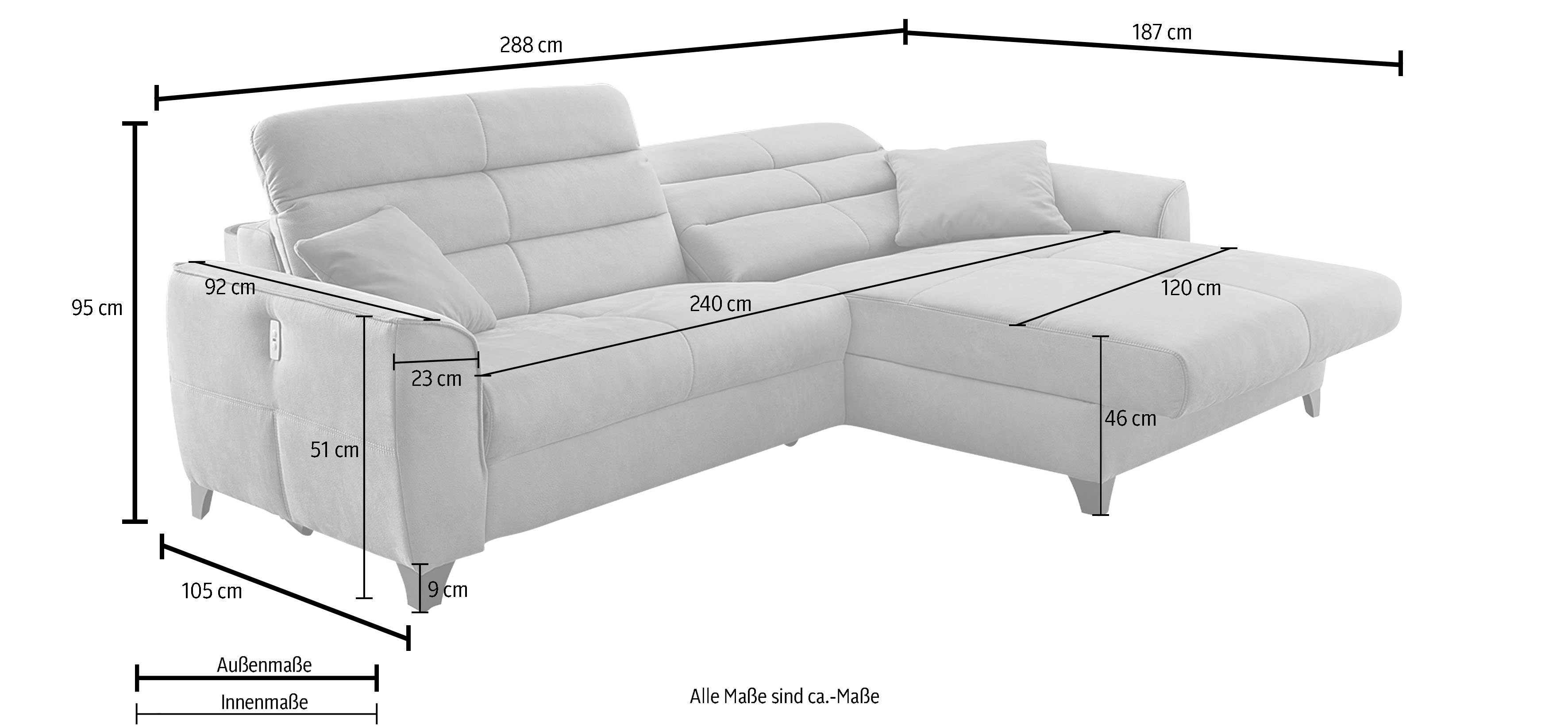 Jockenhöfer Gruppe Hoekbank Double One L-vorm met 2 x 120 cm brede, elektrisch verstelbare relaxfuncties