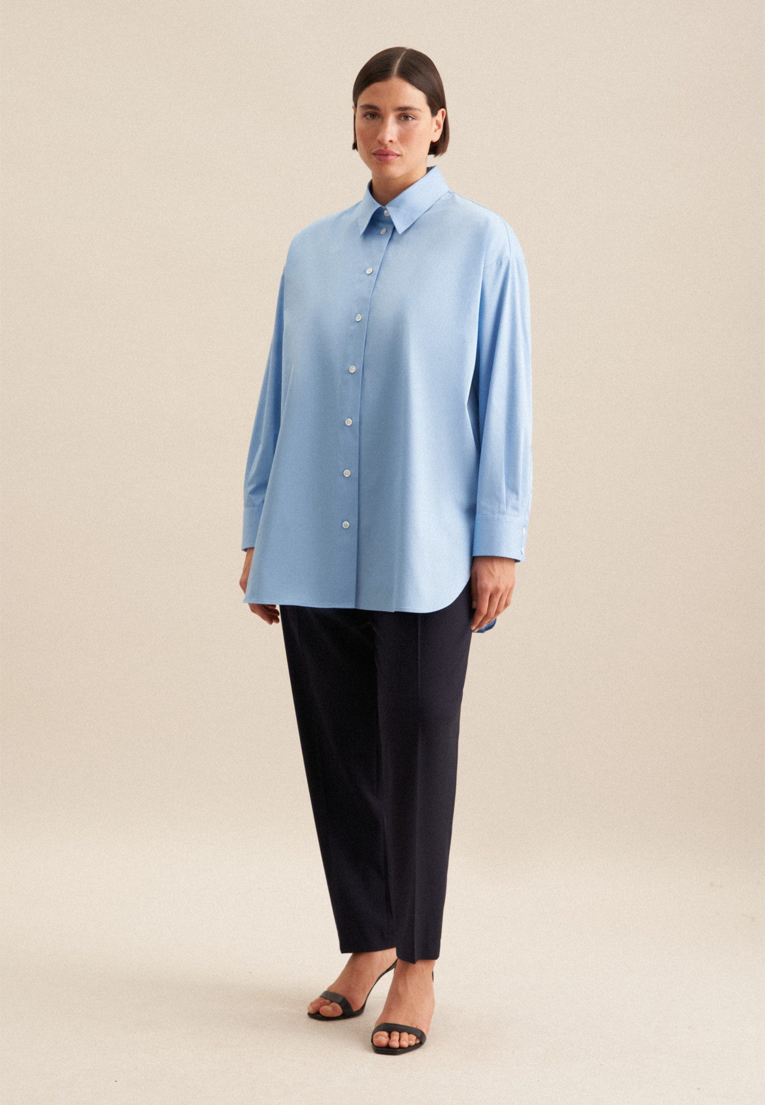 seidensticker Lange blouse Zwarte roos Lange mouwen kraag uni