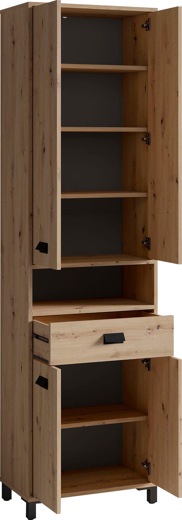 byLIVING Hoge kast Wellness Badkamer hoge kast met 4 deuren en lade voor veel opbergruimte