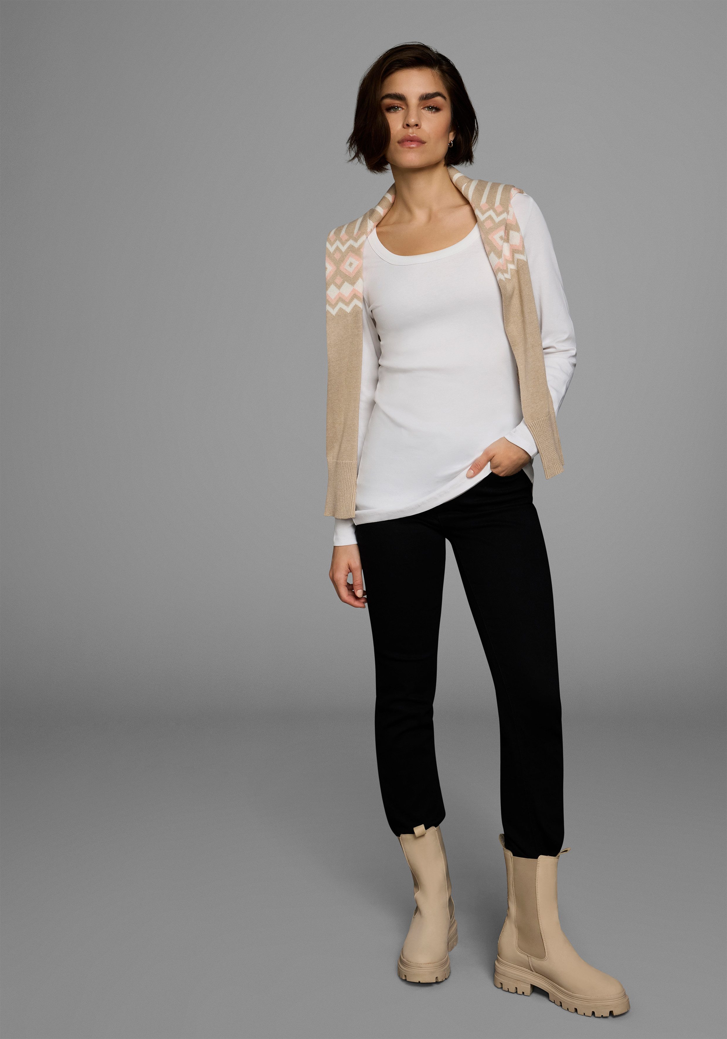 Flashlights Shirt met lange mouwen zeer figuurvolgende snit, ronde hals, van 100% katoen (set, 2-delig)