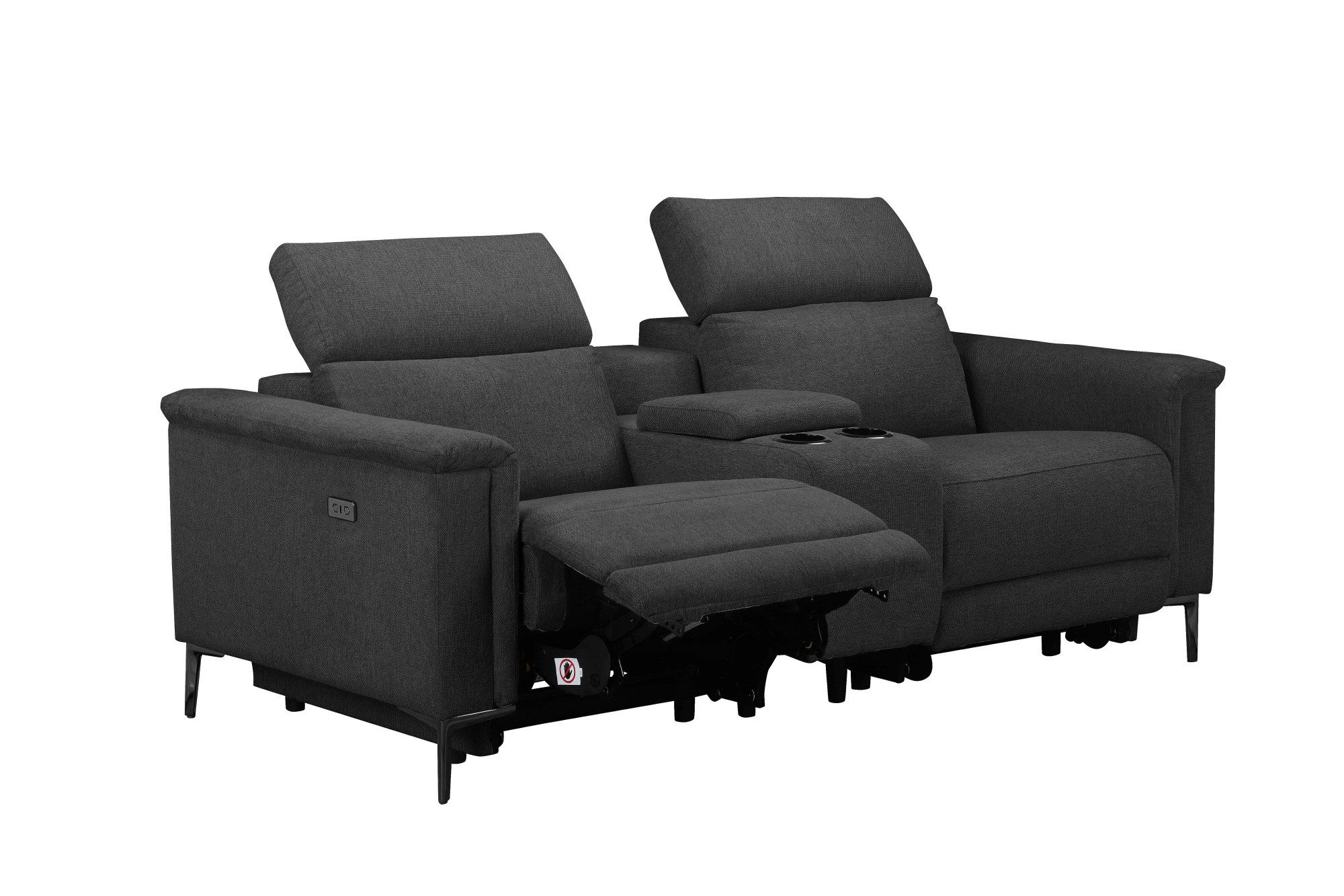 Places of Style 2-zitsbank Lund, 2-zits bioscoopbank, tv-fauteuil, multimedia-sofa, USB-A met elektrische of handmatige relaxfunctie, bekerhouder en opbergruimte