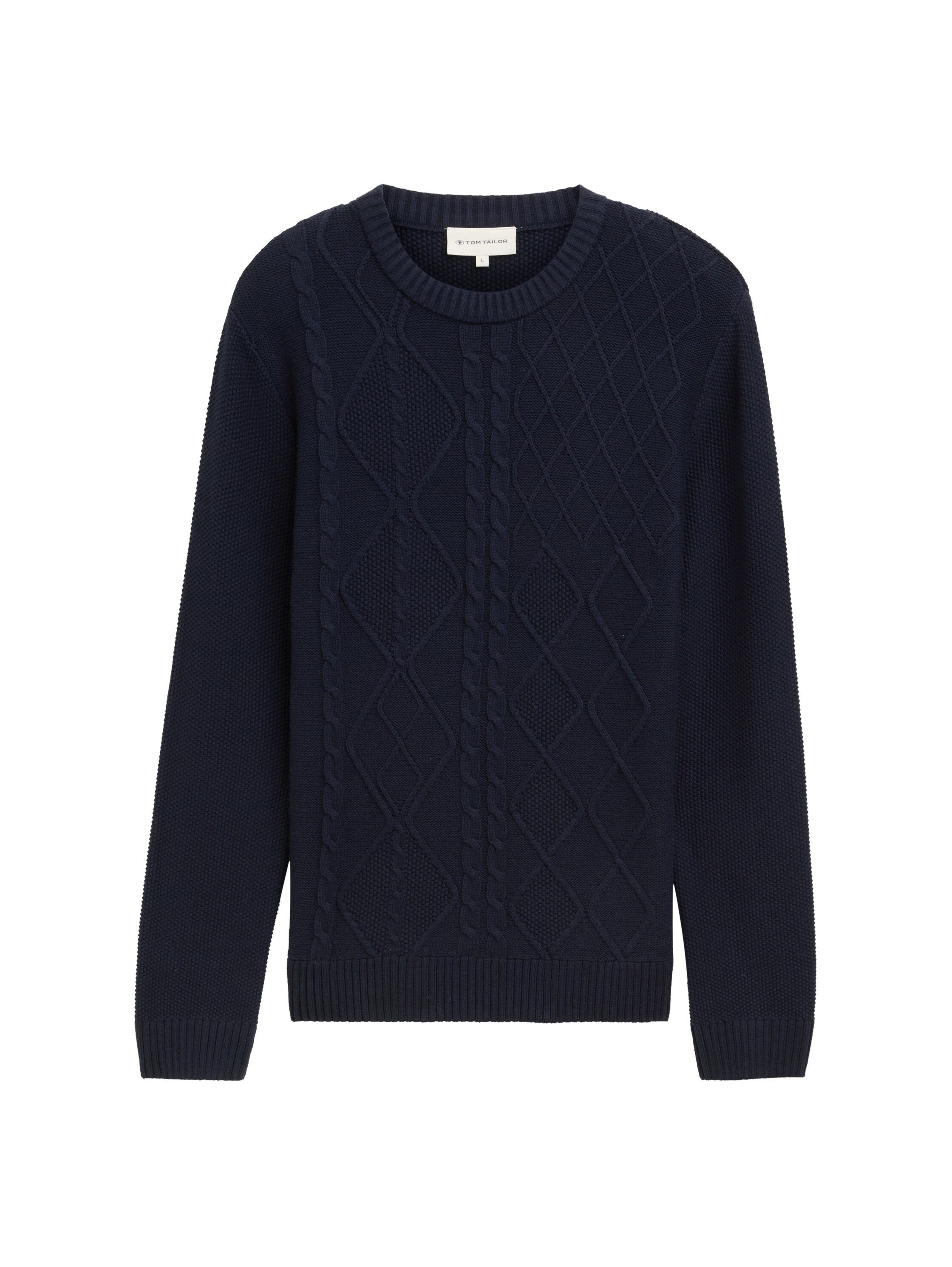 Tom Tailor Trui met ronde hals met kabelpatroon