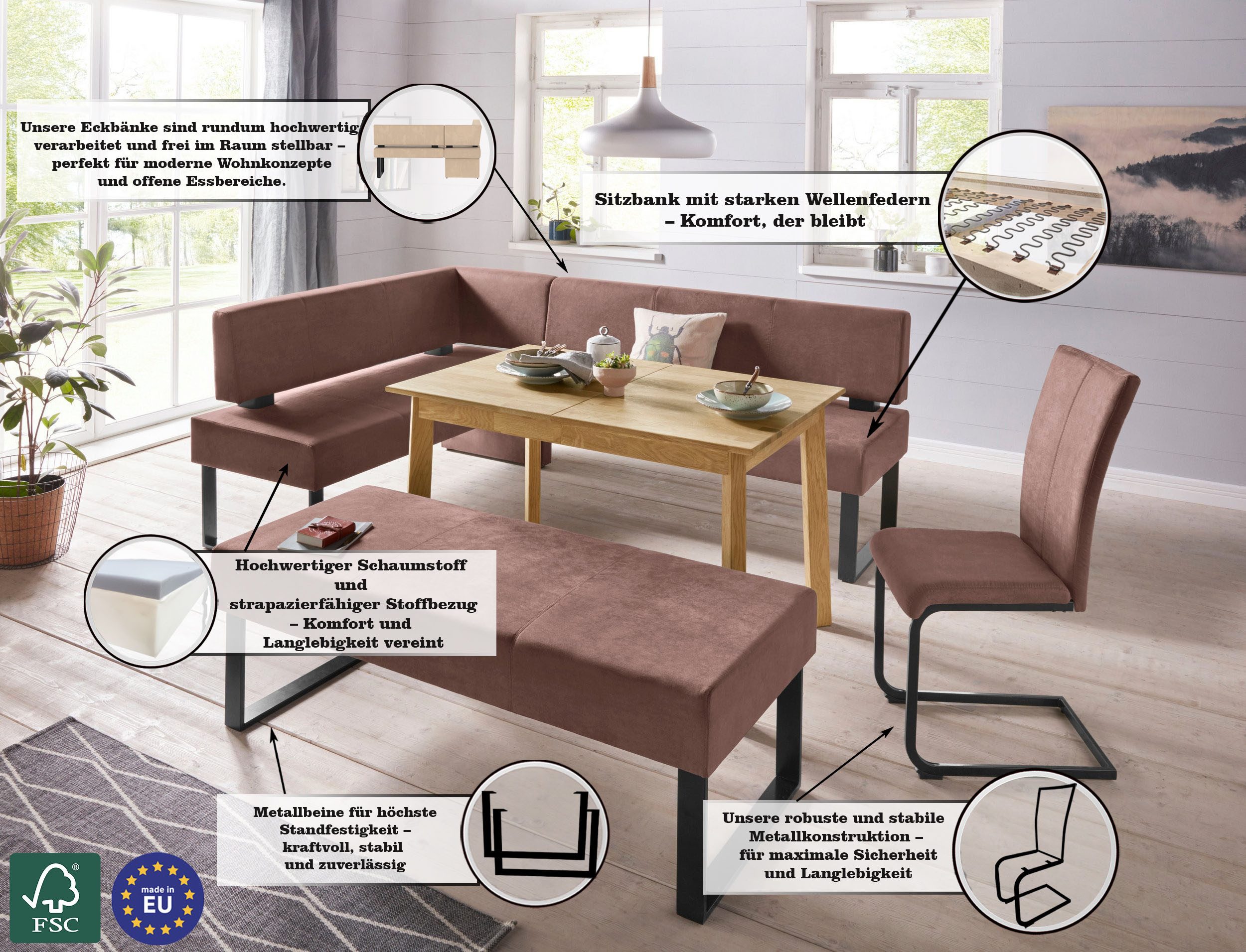 Home affaire Hoekbank Oliver met metalen frame, keukenbank verschillende hoezen cord eetkamerbank ottos choice