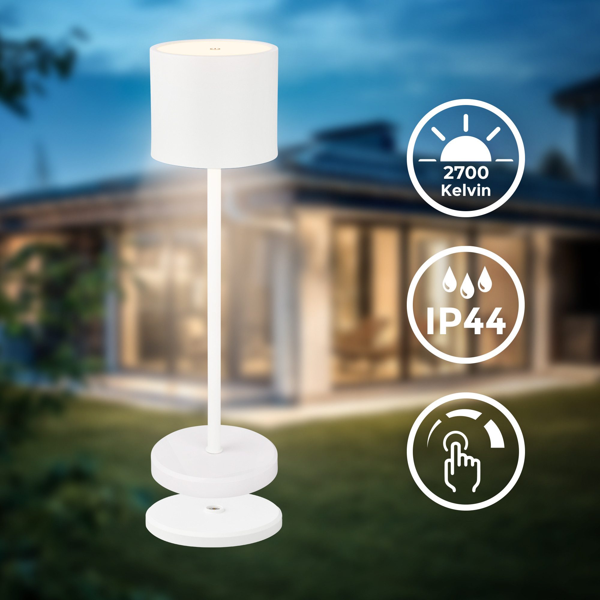 B.K.Licht Tafellamp voor buiten BK_TL1607 Accu tafellamp met oplaadstation, 3-niveau touchdimmer, IP44 (1 stuk)