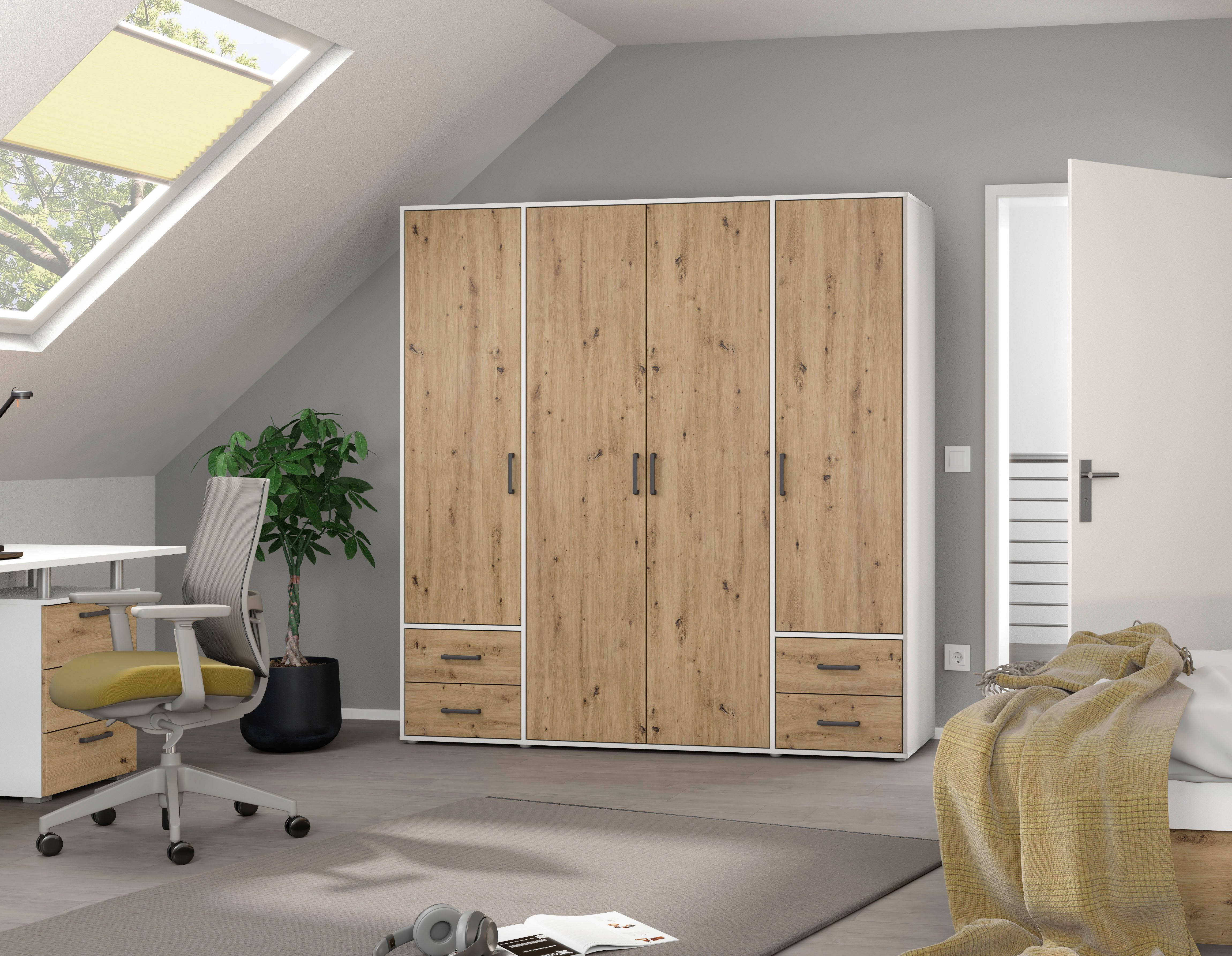 rauch Draaideurkast Kledingkast kast garderobe linnenkast VOYAGER moderne grepen in grijs metallic met buitenlades made in germany