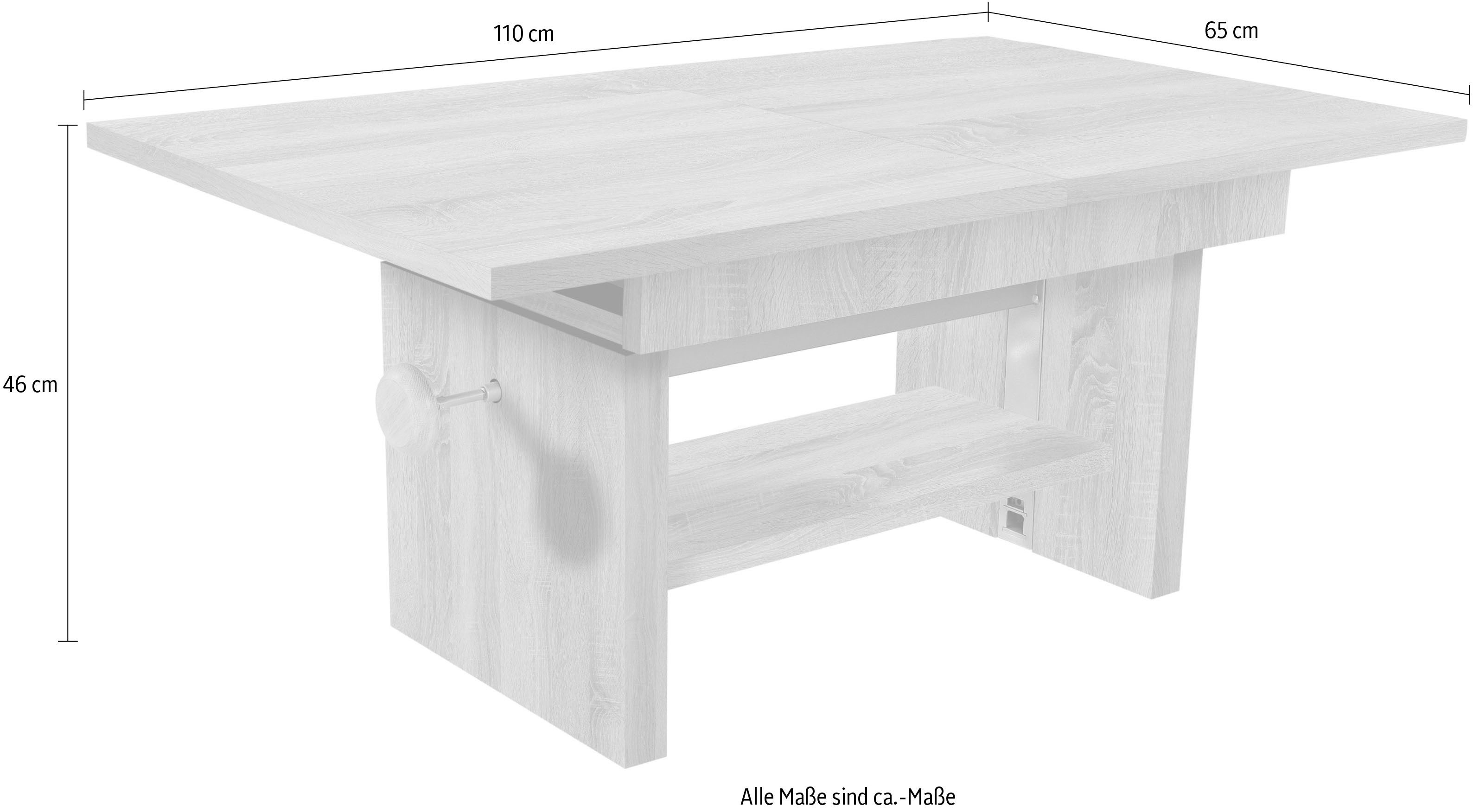 Stolkom Salontafel Event hoogte verstelbaar, uitschuifbaar, BxHxD 110-150x48-63x65 cm Hoogte verstelbaar met liftmechaniek en uittrekbaar in 3 kleurvarianten