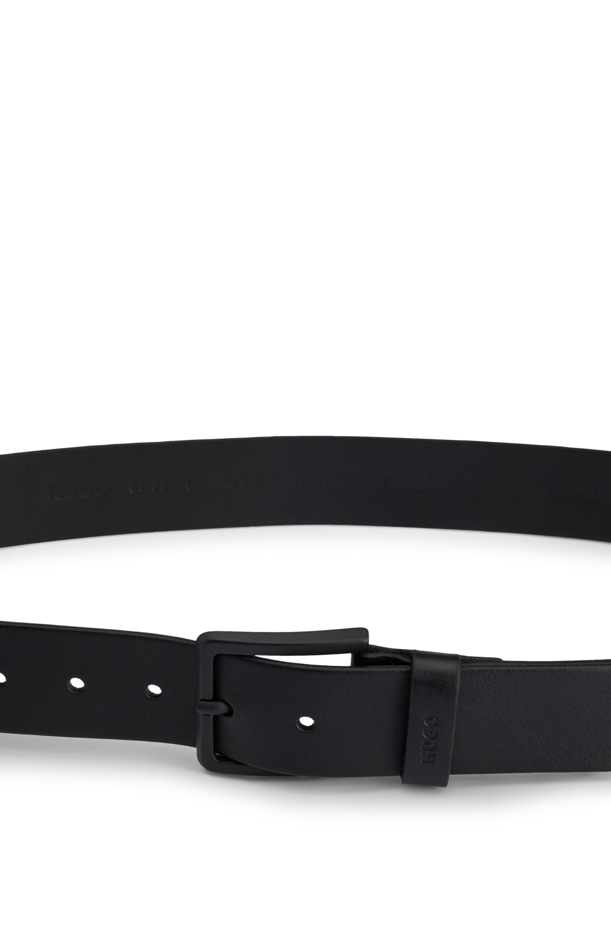 HUGO Leren riem Gionios-B_Sz40 Boss-embossing op de sluiting, rode siernaad