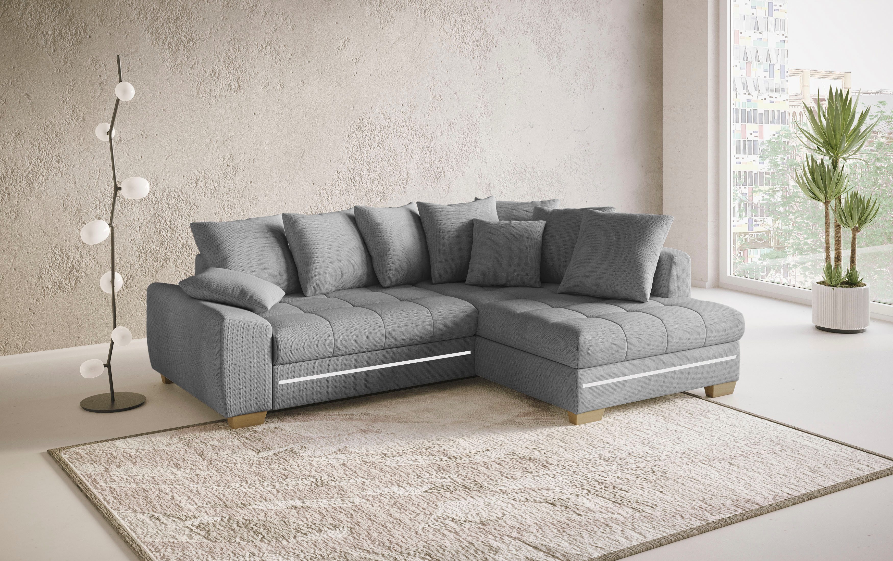 Mr. Couch Hoekbank Nikita II, L-vorm met koudschuim, rgb-led-verlichting, optioneel met bed, bedlade