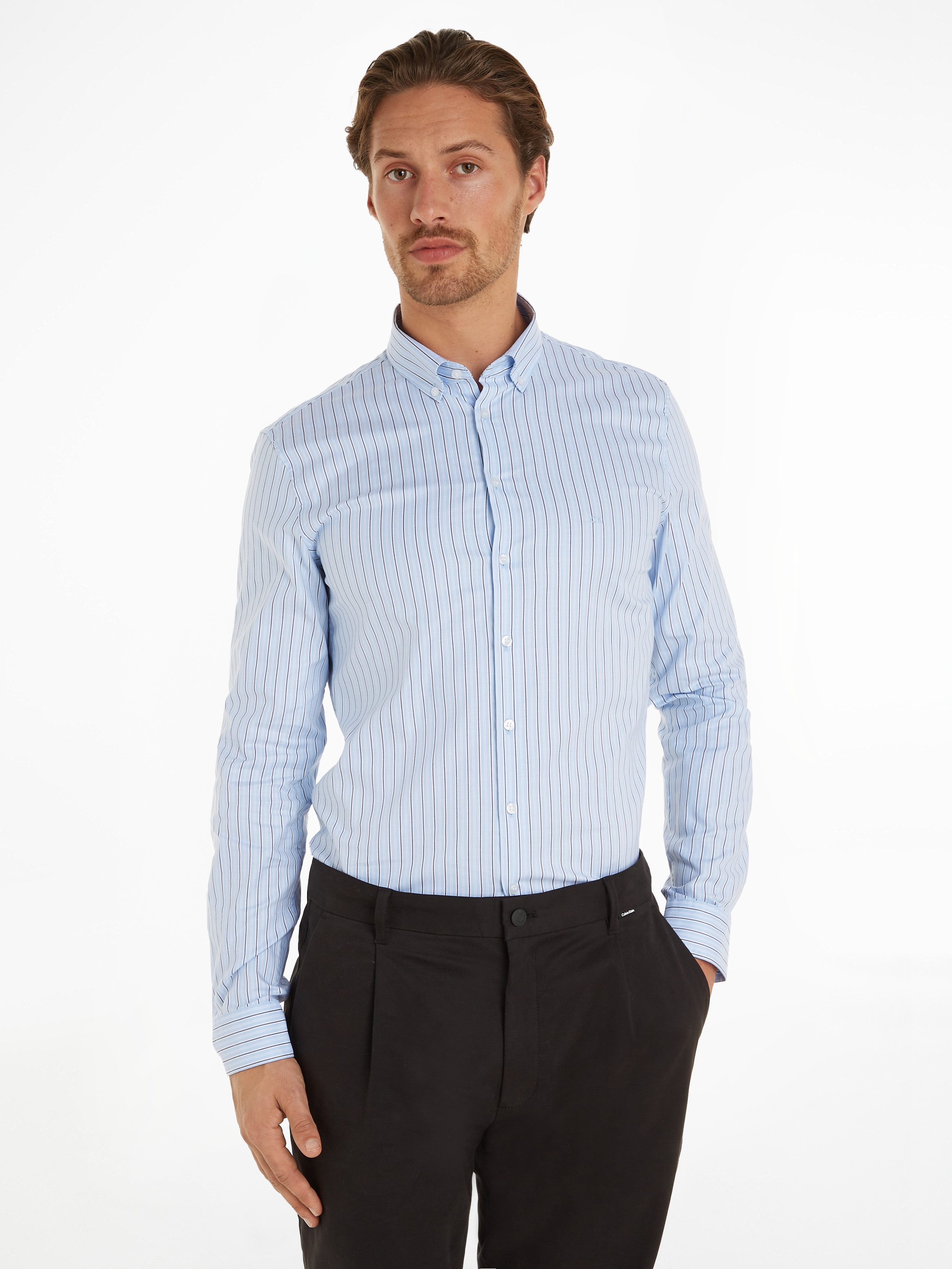 Calvin Klein Overhemd met lange mouwen OXFORD 2 TONES STRIPE SLIM SHIRT