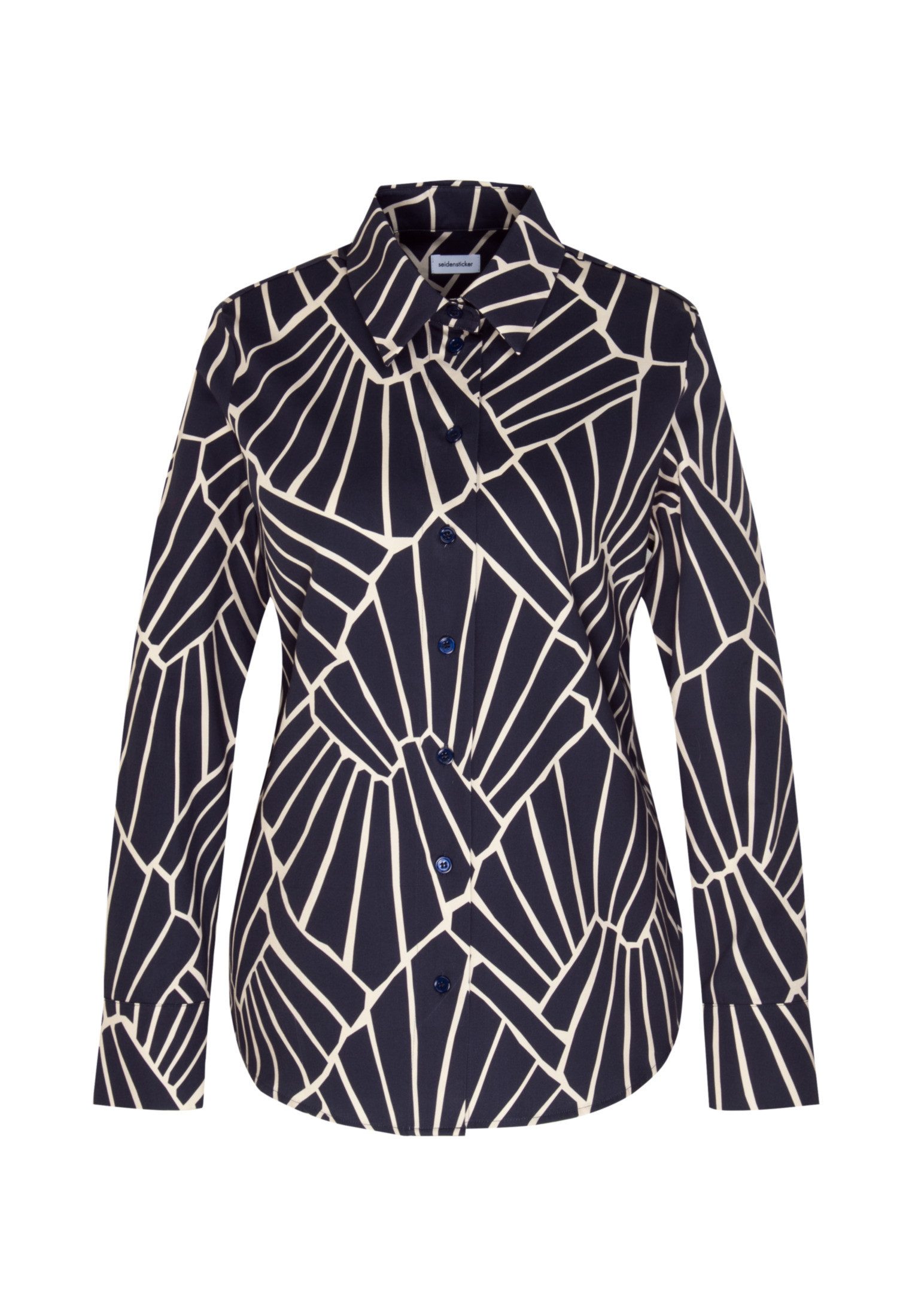 seidensticker Overhemdblouse Zwarte roos Lange mouwen kraag print