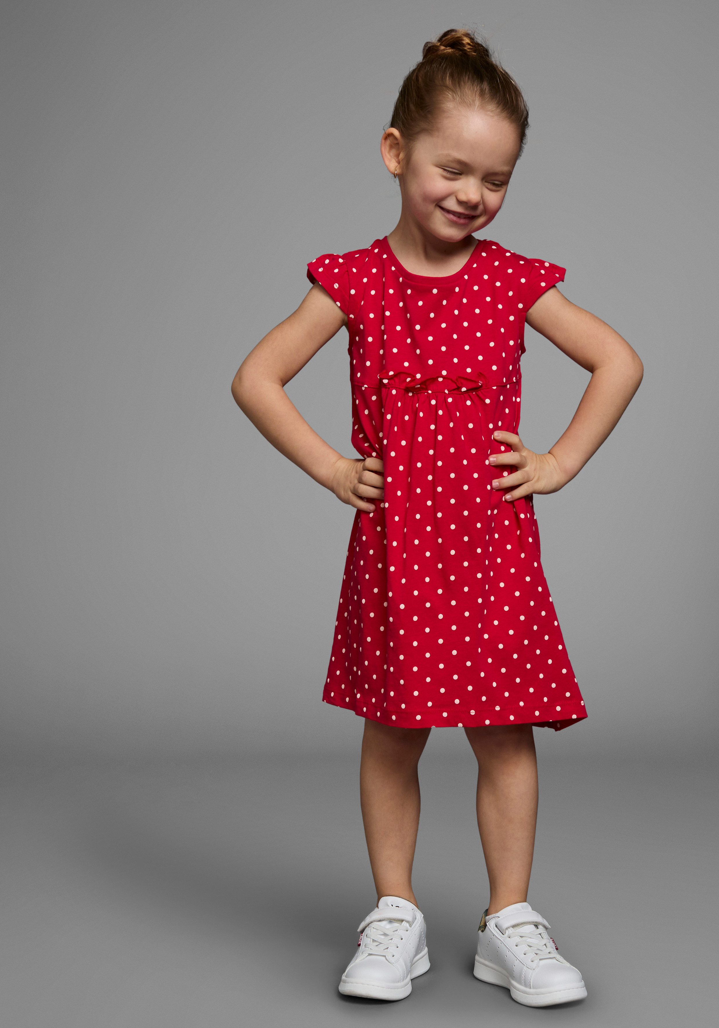 KIDSWORLD Jerseyjurk Voor kleine meisjes feestelijke gelegenheden, knie-vrij, modieuze stijl, van puur katoen (set, 2-delig)