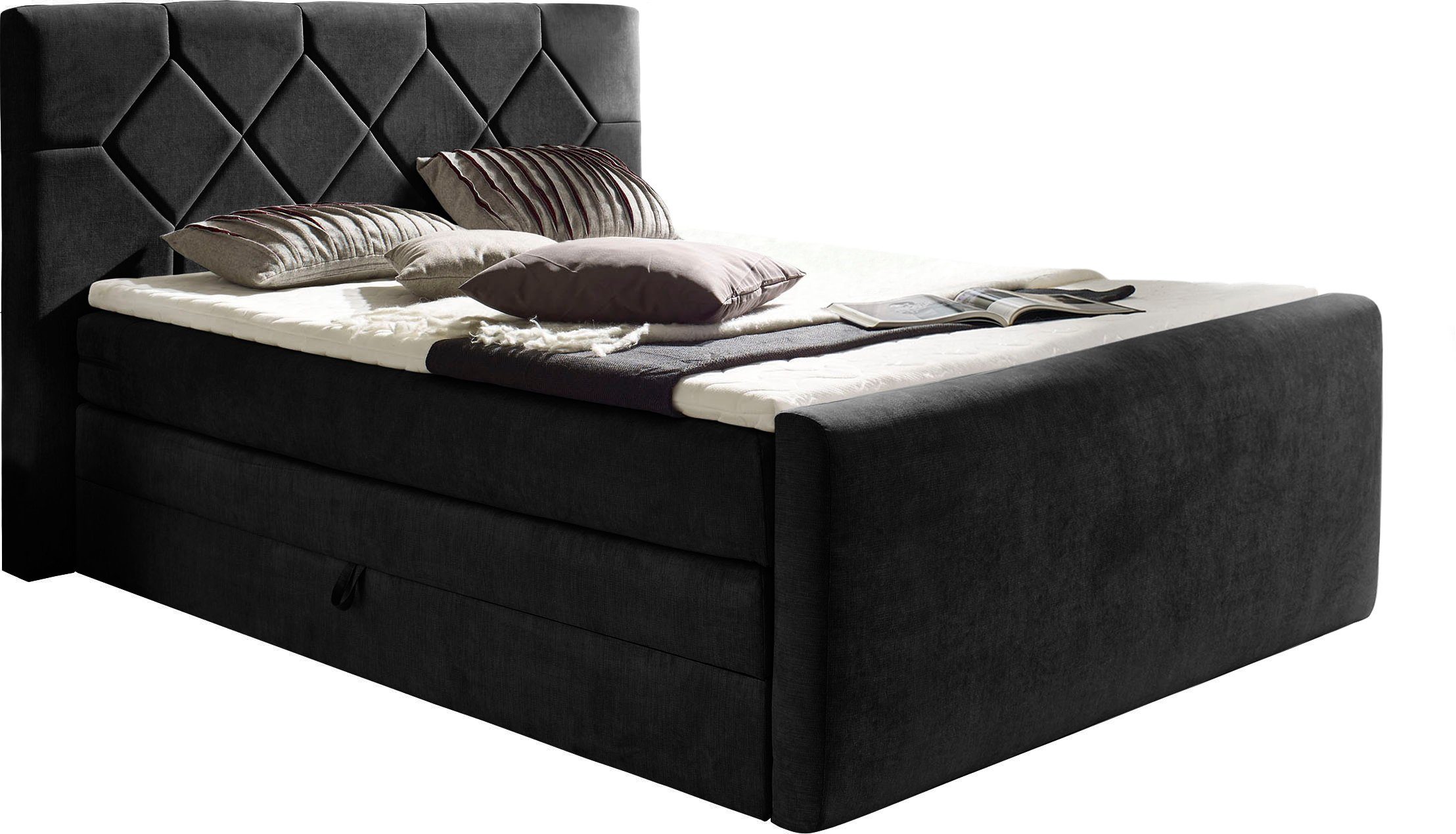 Places of Style Boxspring Atlanta inclusief topmatras en bedkist boxsprings maat 120 cm x 221 cm zwart