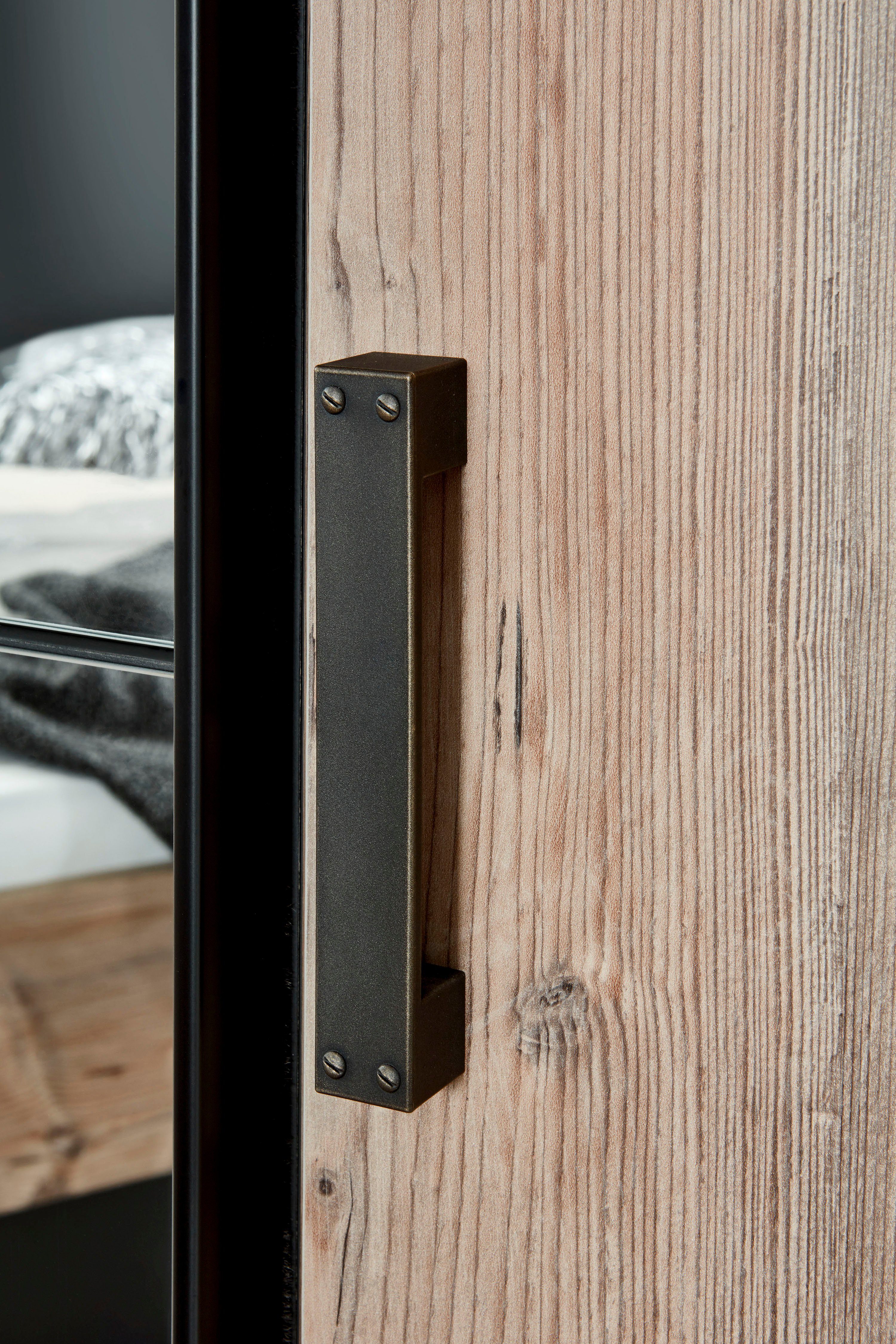 Wimex Slaapkamerserie Stockholm, rustieke look in industrieel ontwerp 6-delig, kledingkast met spiegel, bed inclusief lades (set)