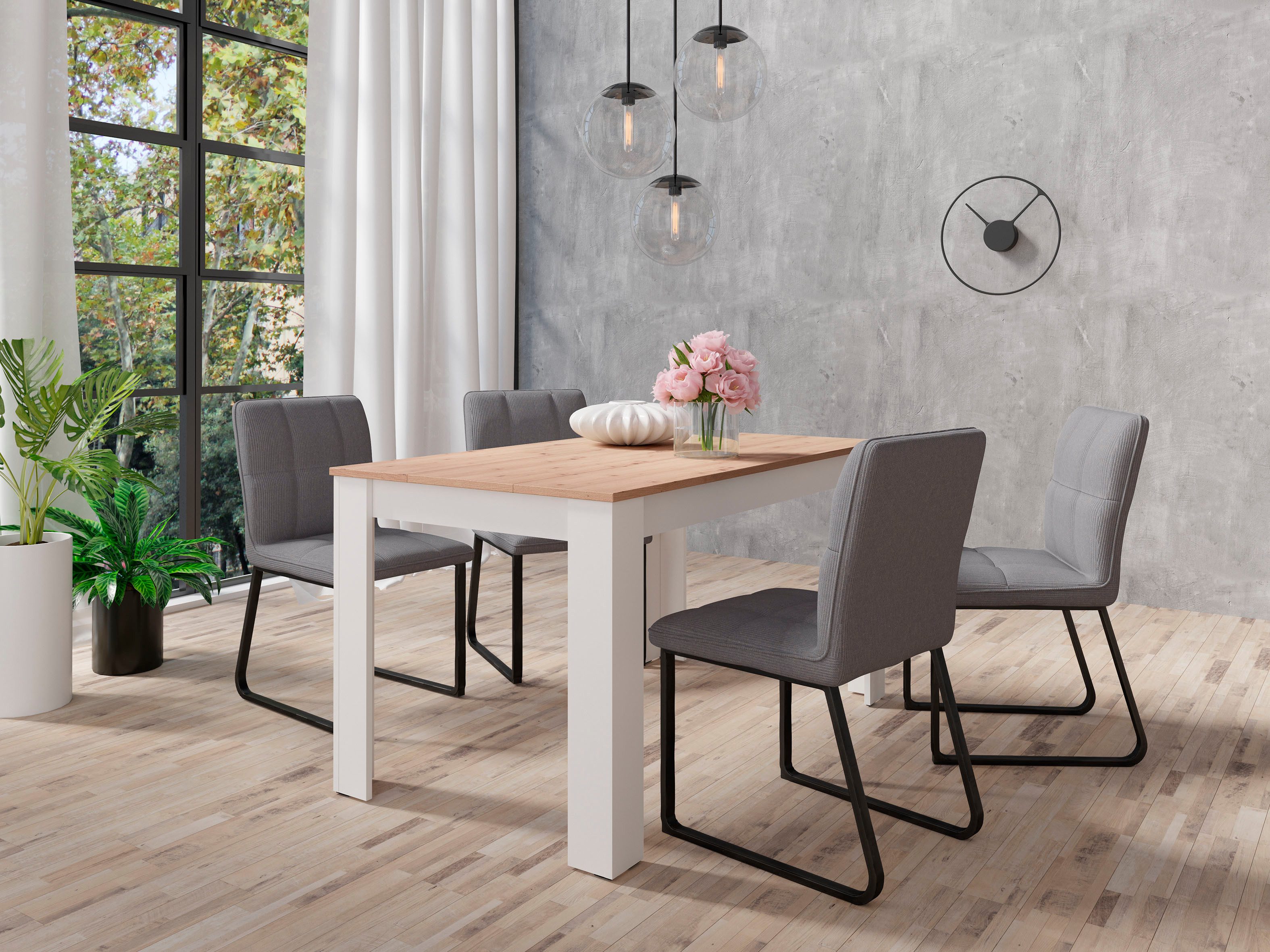 byLIVING Eettafel Nori Keukentafel in eikenlook, frame in antraciet of wit