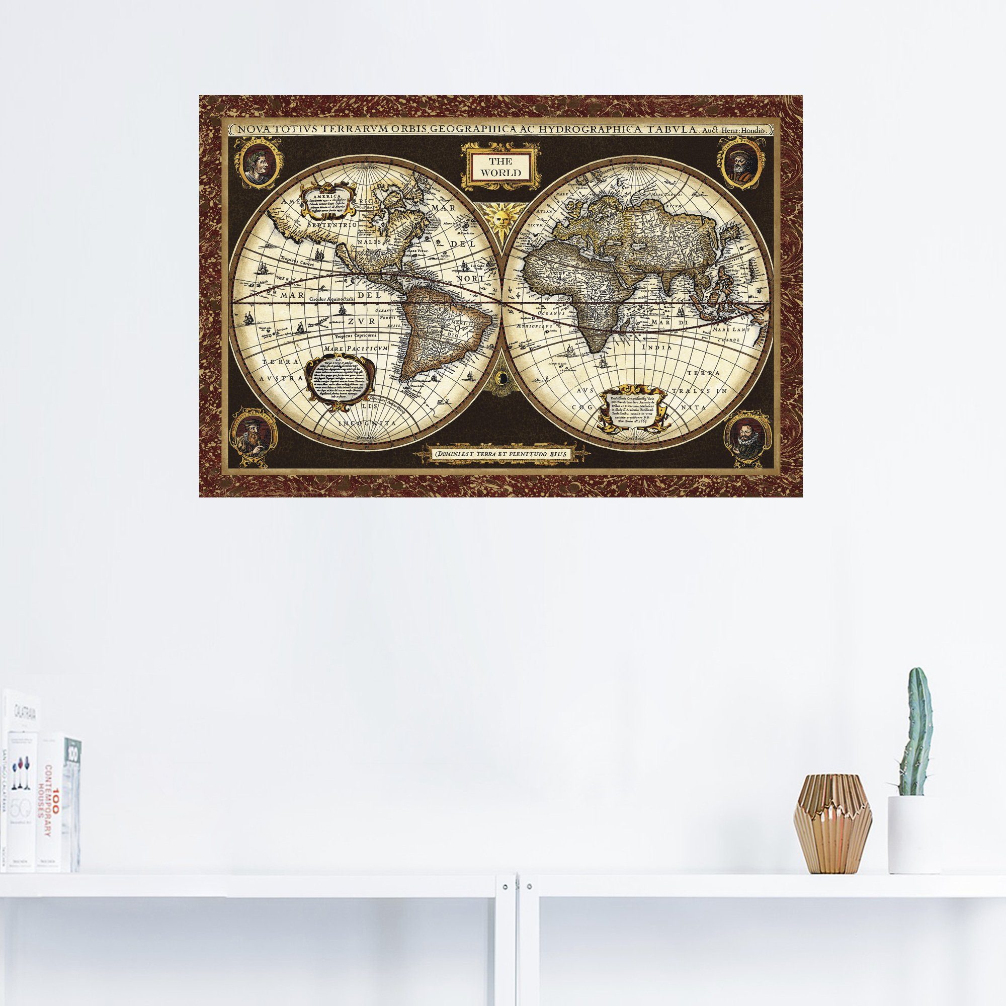 Artland Artprint Wereldkaart als artprint van aluminium, artprint voor buiten, artprint op linnen, poster, muursticker