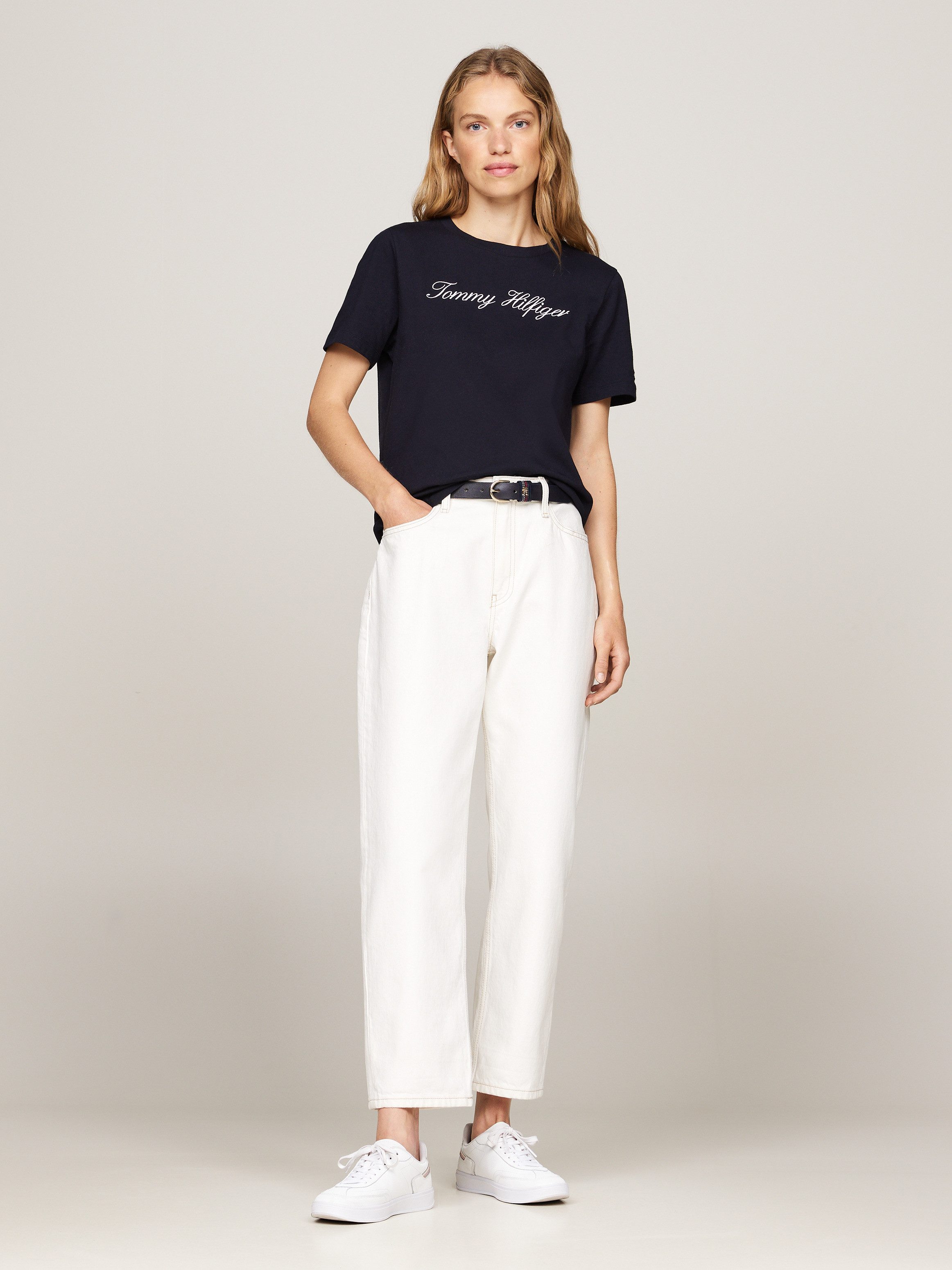 Tommy Hilfiger T-shirt NOS SCRIPT REGULAR C-NK SS Met ronde hals en contrasterende print