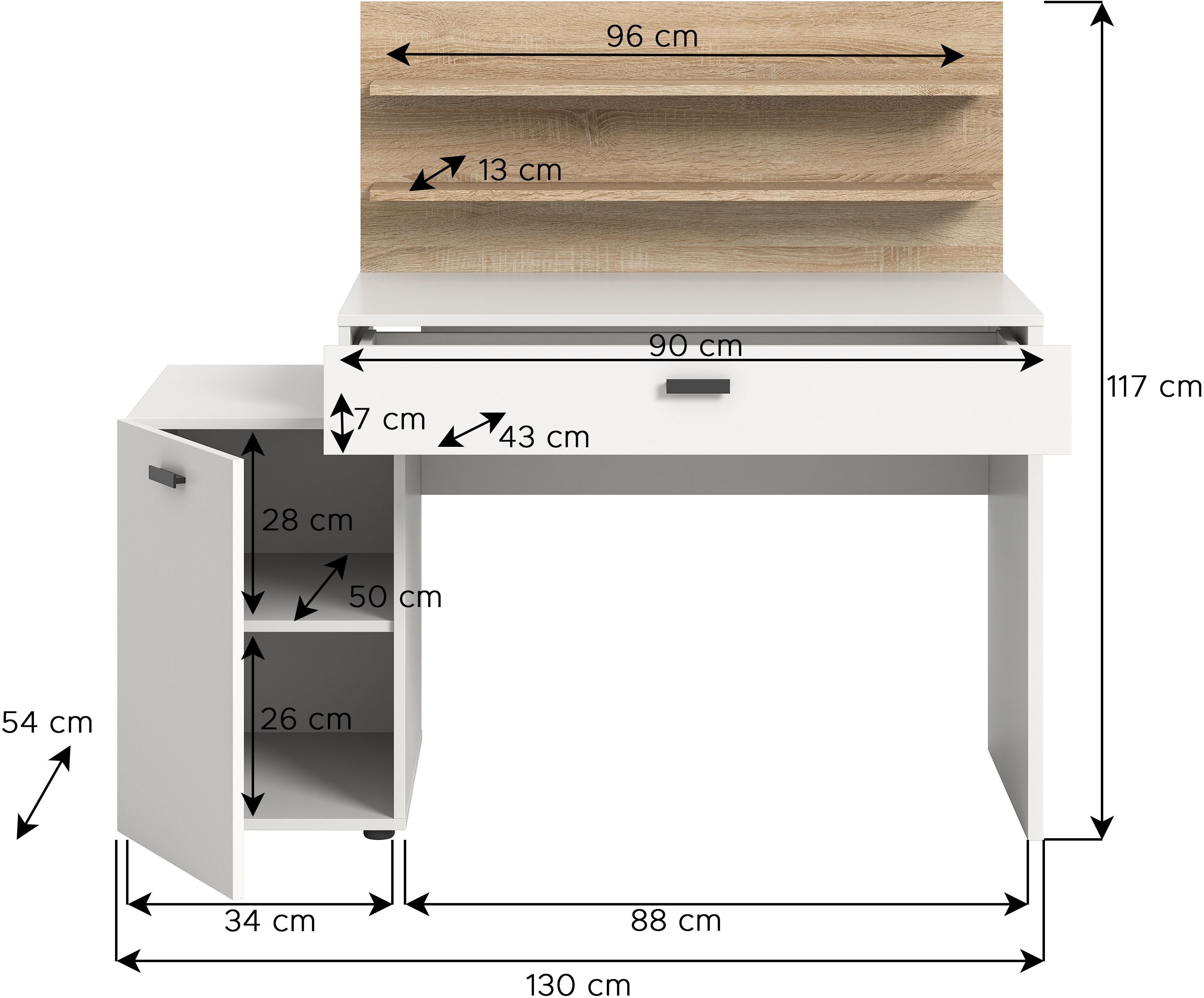 INOSIGN Bureau Ottelu, Breedte 130cm, 1 deur, 1 lade, 2 legplanken