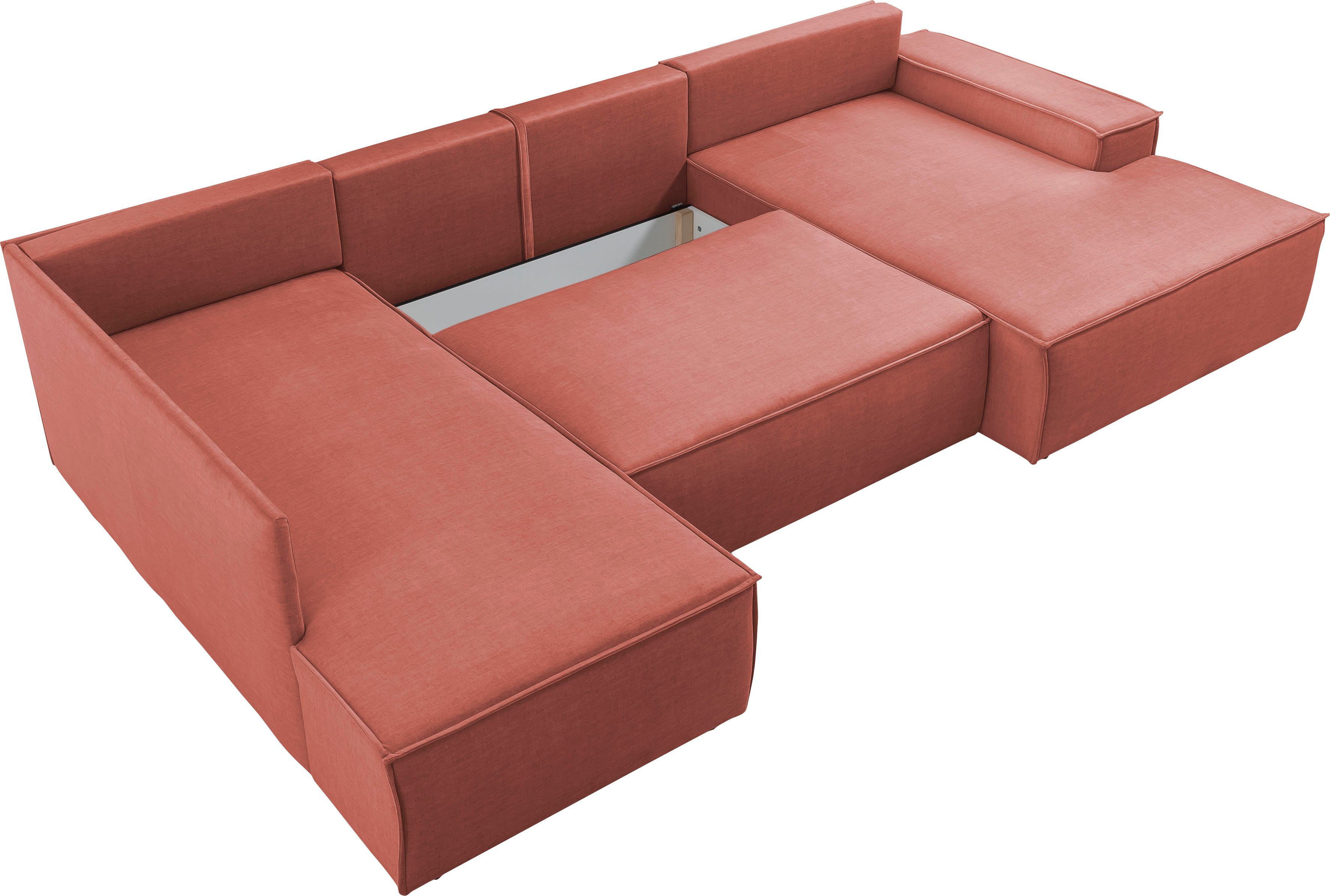 Home affaire Zithoek SHERWOOD 329 cm, U-vorm, slaapbank, Slaapfunctie met bedkist (194x139 cm), cord, vintage, fluweel