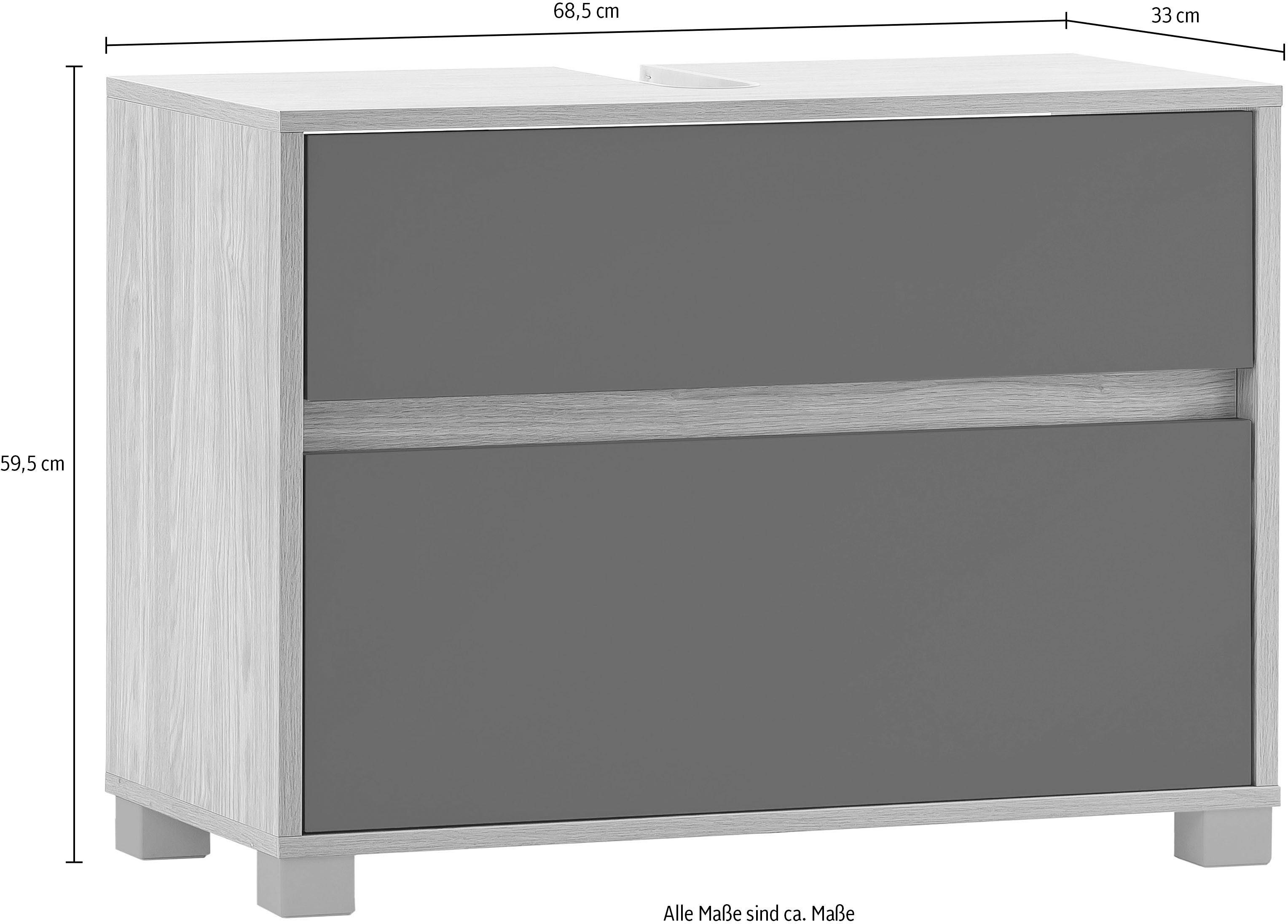 Mäusbacher Wastafelonderkast Mali, breedte 68 cm Houtdecor met voelbare structuur, siphonuitsparing in het bovenblad