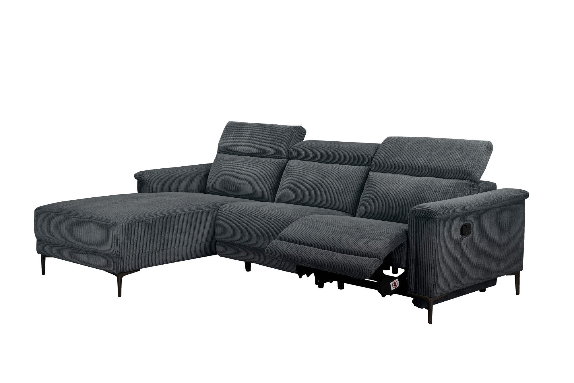 Places of Style Hoekbank Lund in cord, L-vorm, 261 cm, handmatige en elektrische relaxfunctie