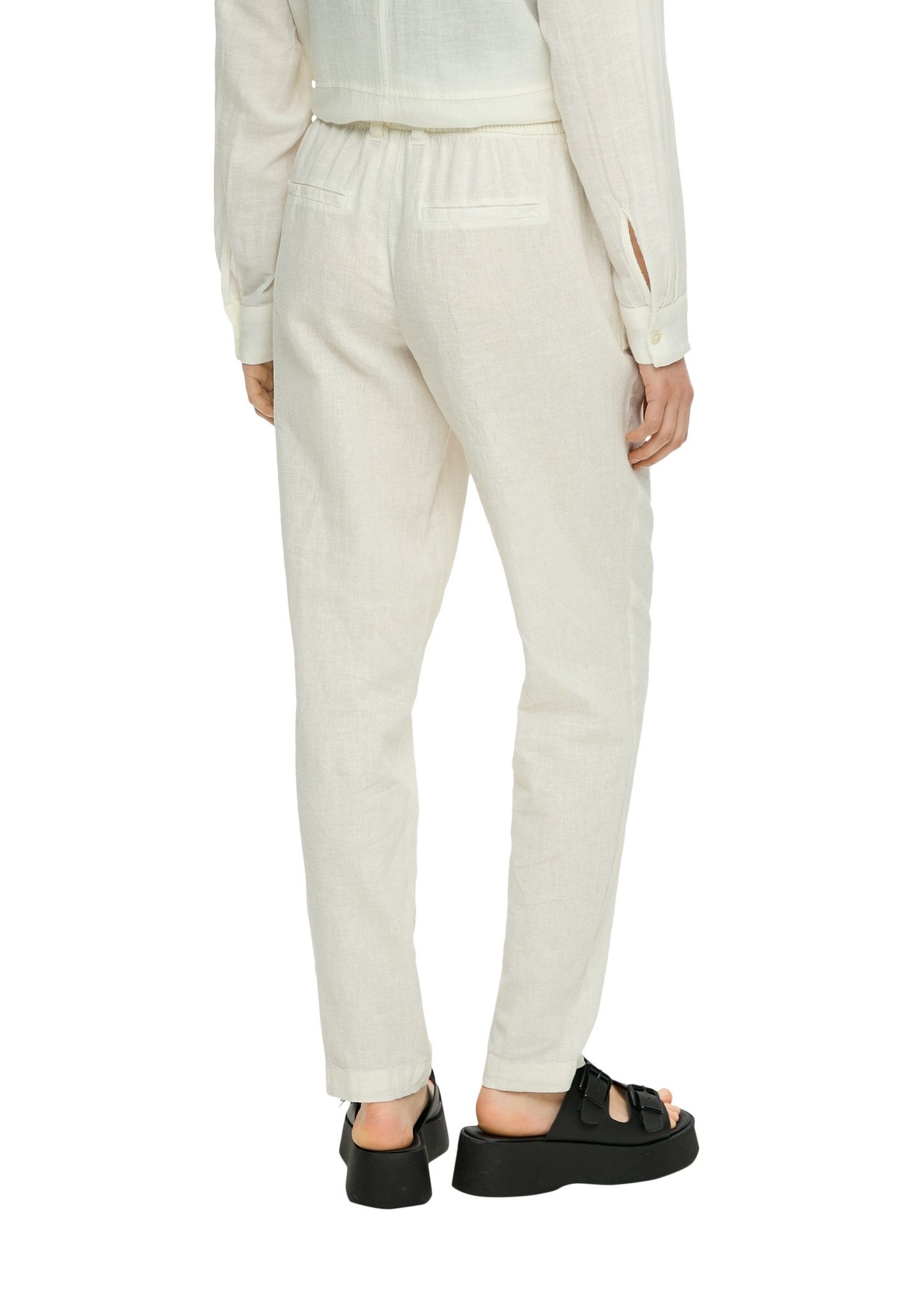 Q S designed by Stoffen broek met elastische band en rechte pijp
