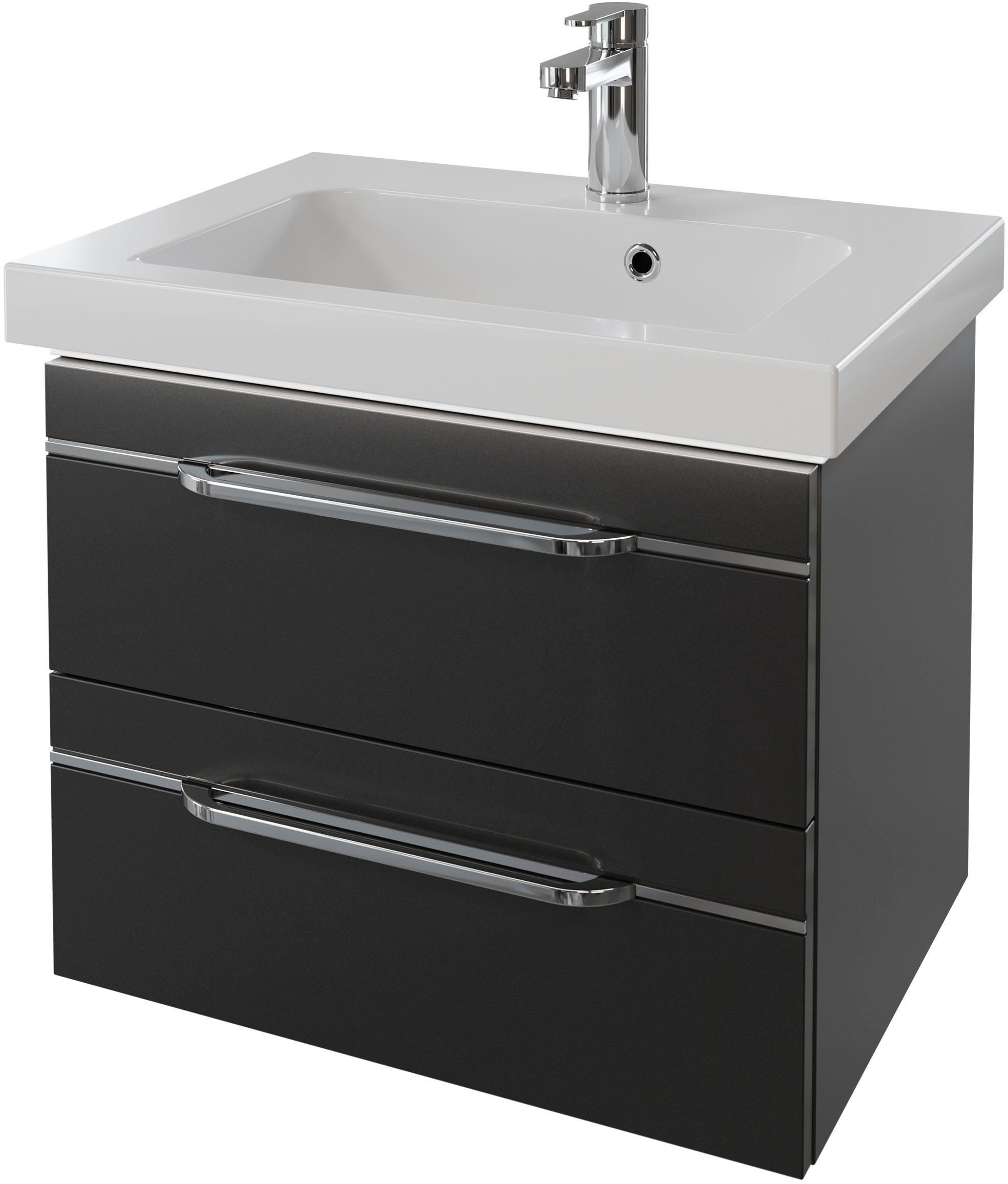 Saphir Wastafelonderkast Serie Balto Mineralmarmor-Waschtisch mit Unterschrank, 64,4 cm breit option