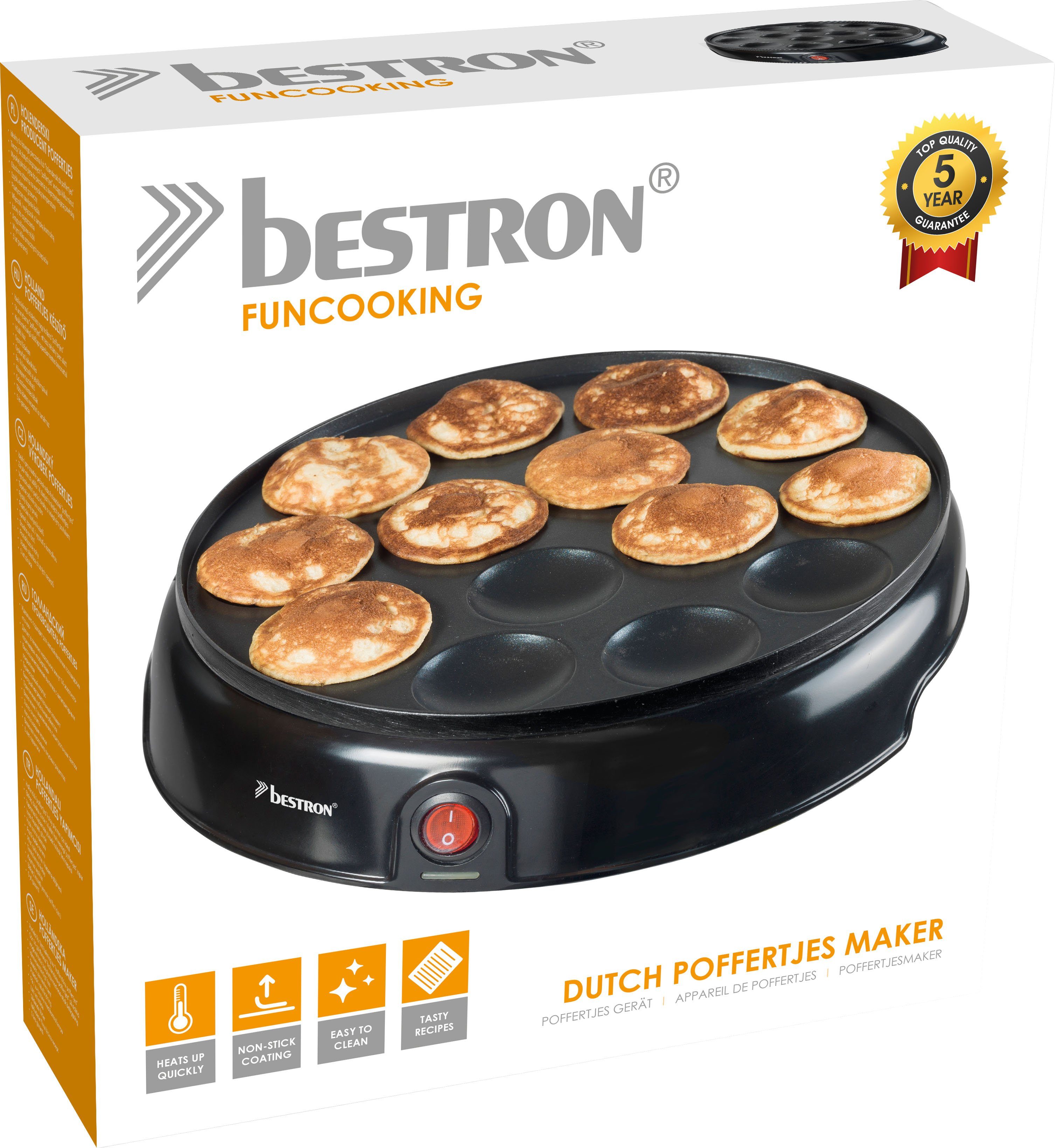 bestron Poffertjes-maker APFM700Z Sweet Dreams in retrodesign, mini-pannenkoekenautomaat, met antiaanbaklaag