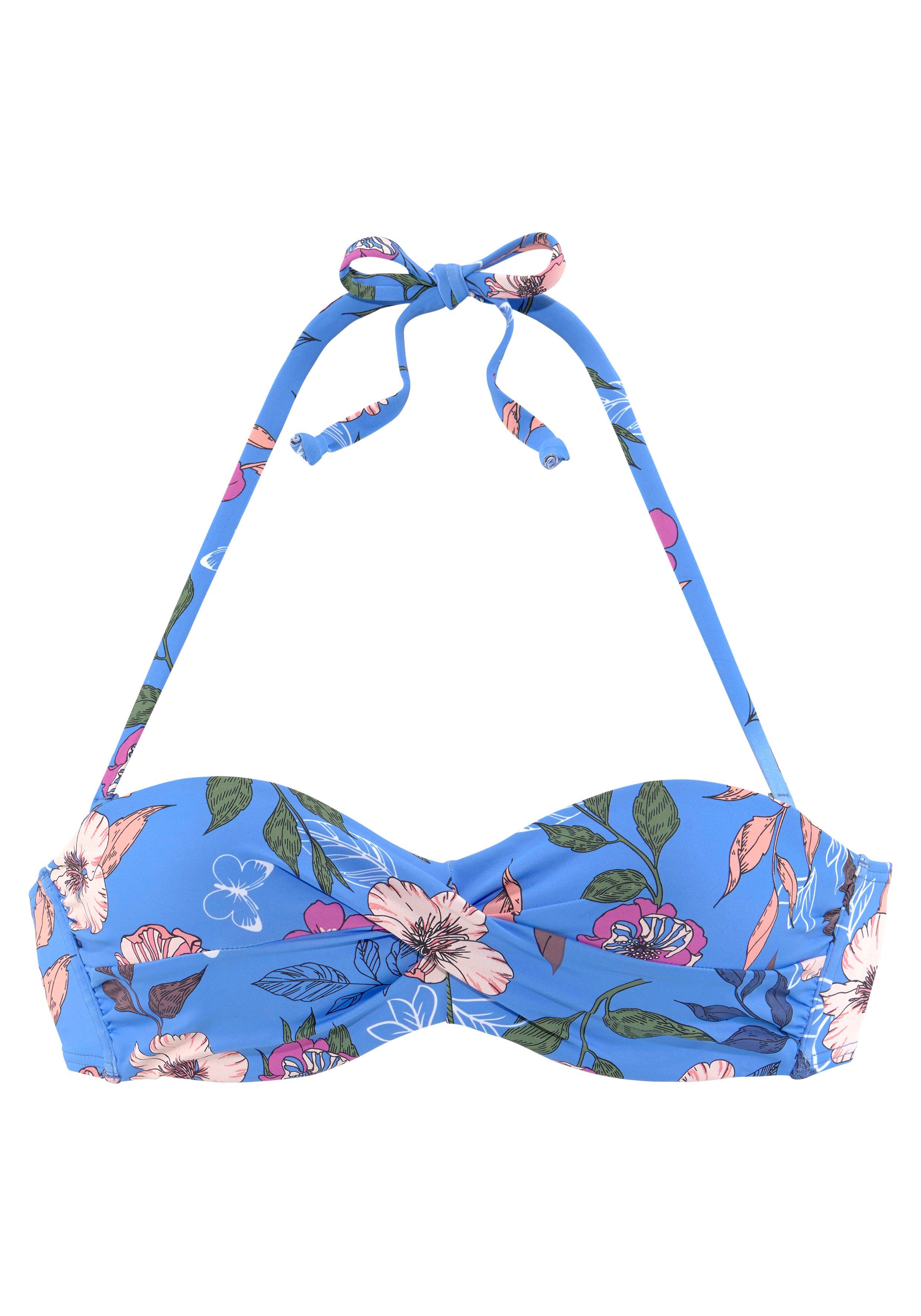 s.Oliver RED LABEL Beachwear Beugelbikinitop in bandeaumodel Maya met gebloemd design en wikkel-look