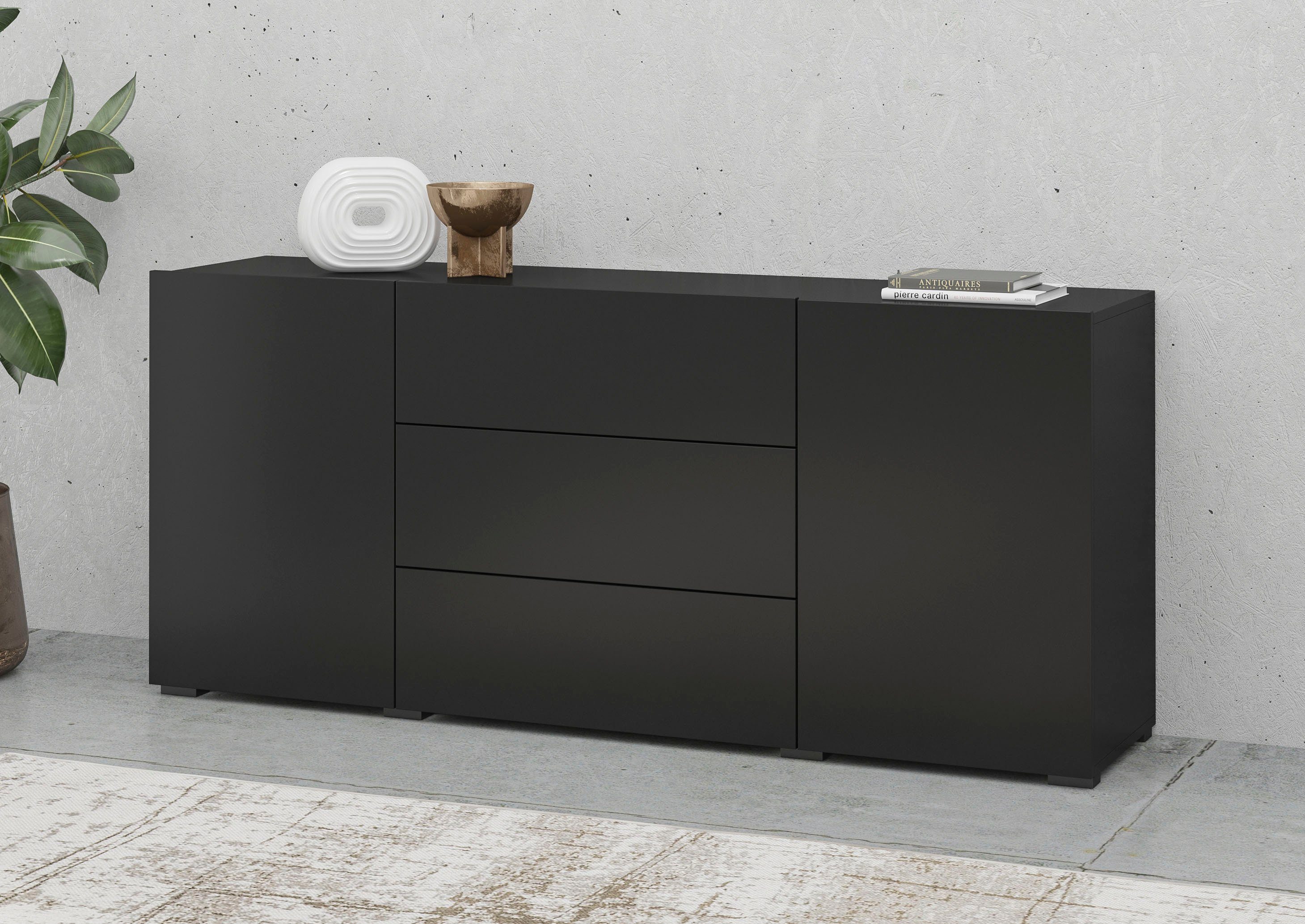 INOSIGN Dressoir Ava, breedte 140 cm, hangend en staand te monteren moderne grepless commode, ladekast, 2 deuren/3 lades