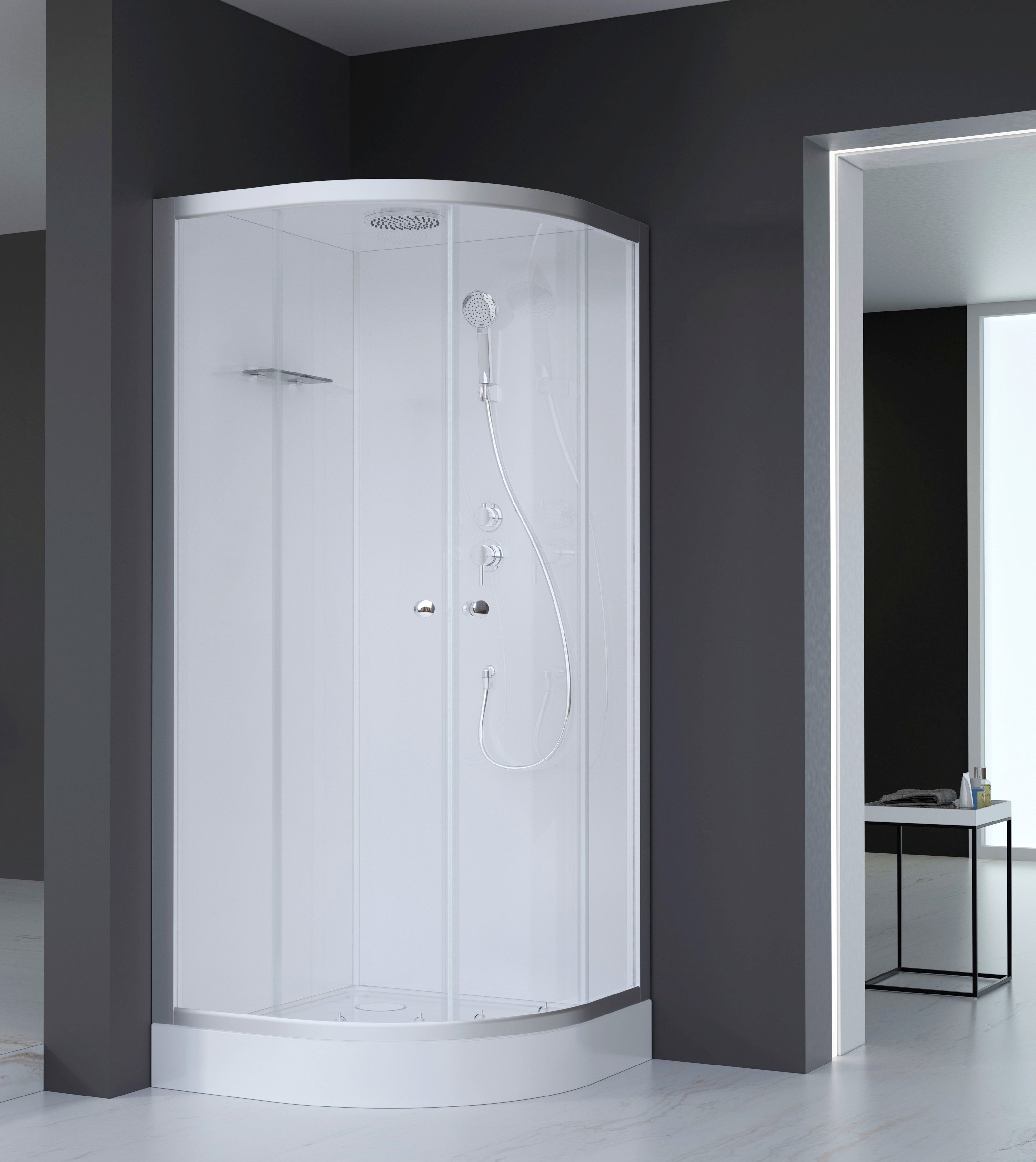 Marwell Complete douche Silver Round inclusief kranen, 90 cm x 90 cm