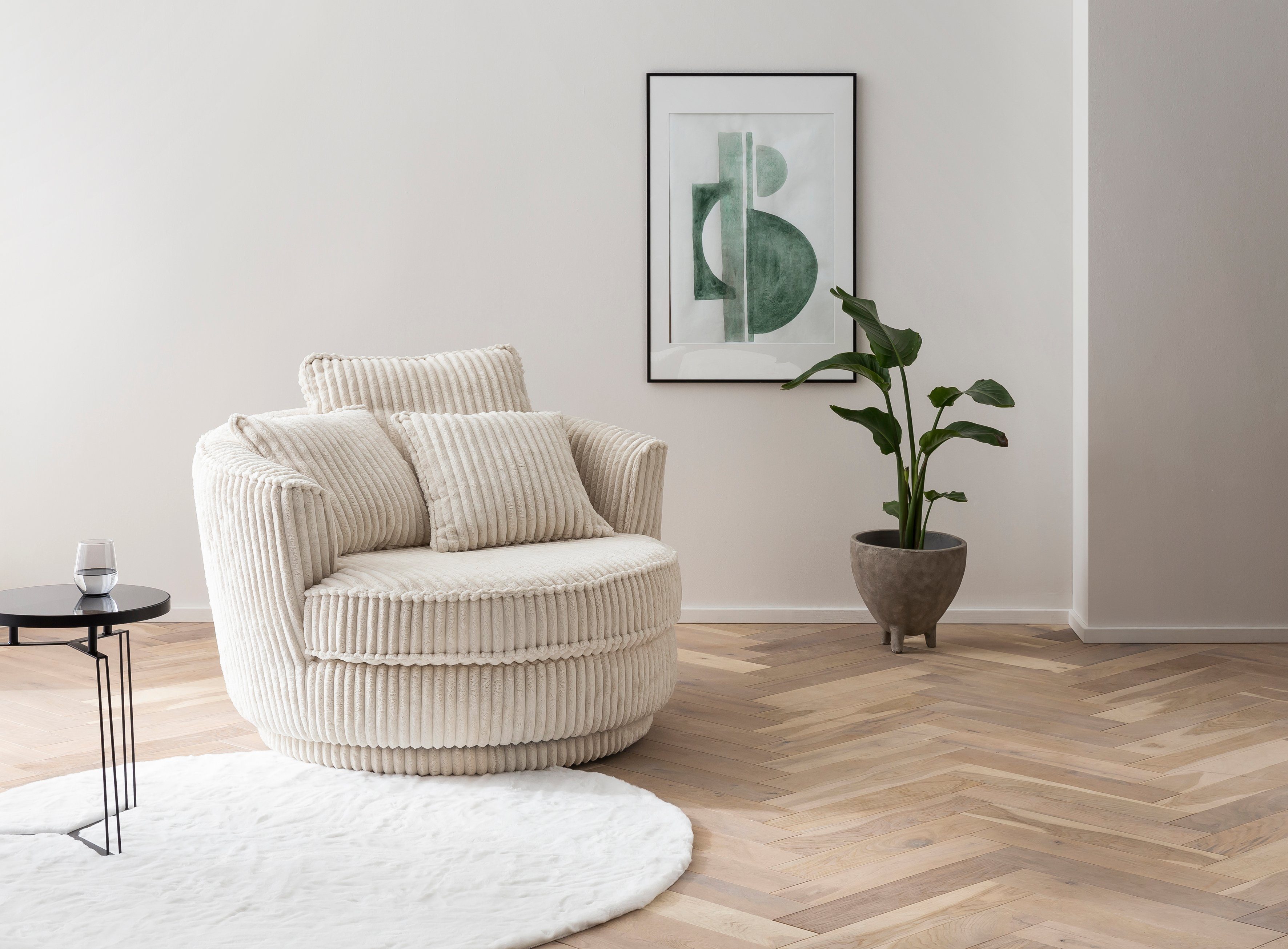 Leonique Draaibare fauteuil MAISIE, Love Seat XXL, leesfauteuil BIG- Zetel in MEGA CORD en geweven velours, 360 graden draaibaar