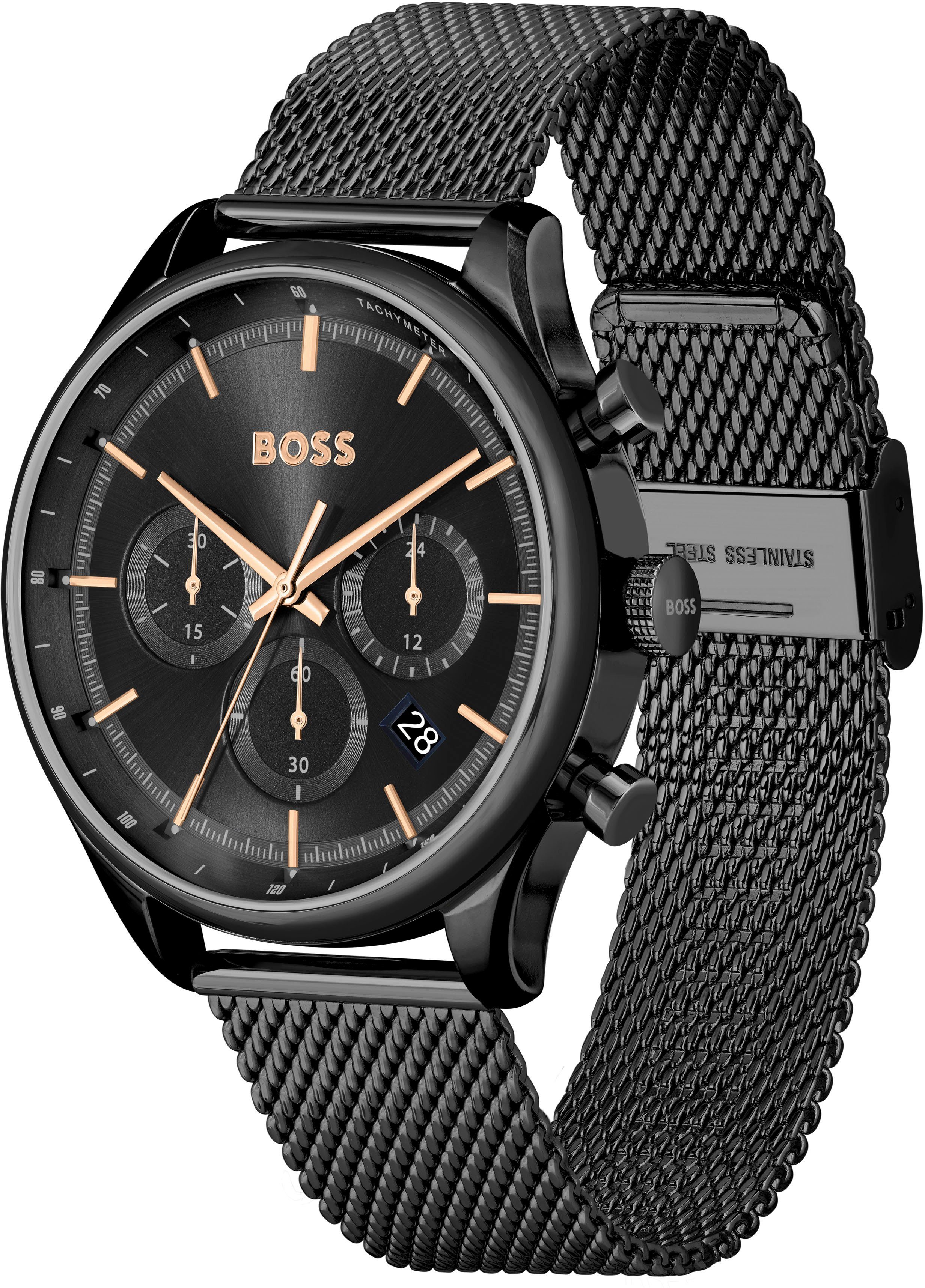 Boss Chronograaf Gregor Quartzhorloge, herenhorloge, horloge, stopwatchfunctie, roestvrijstalen band