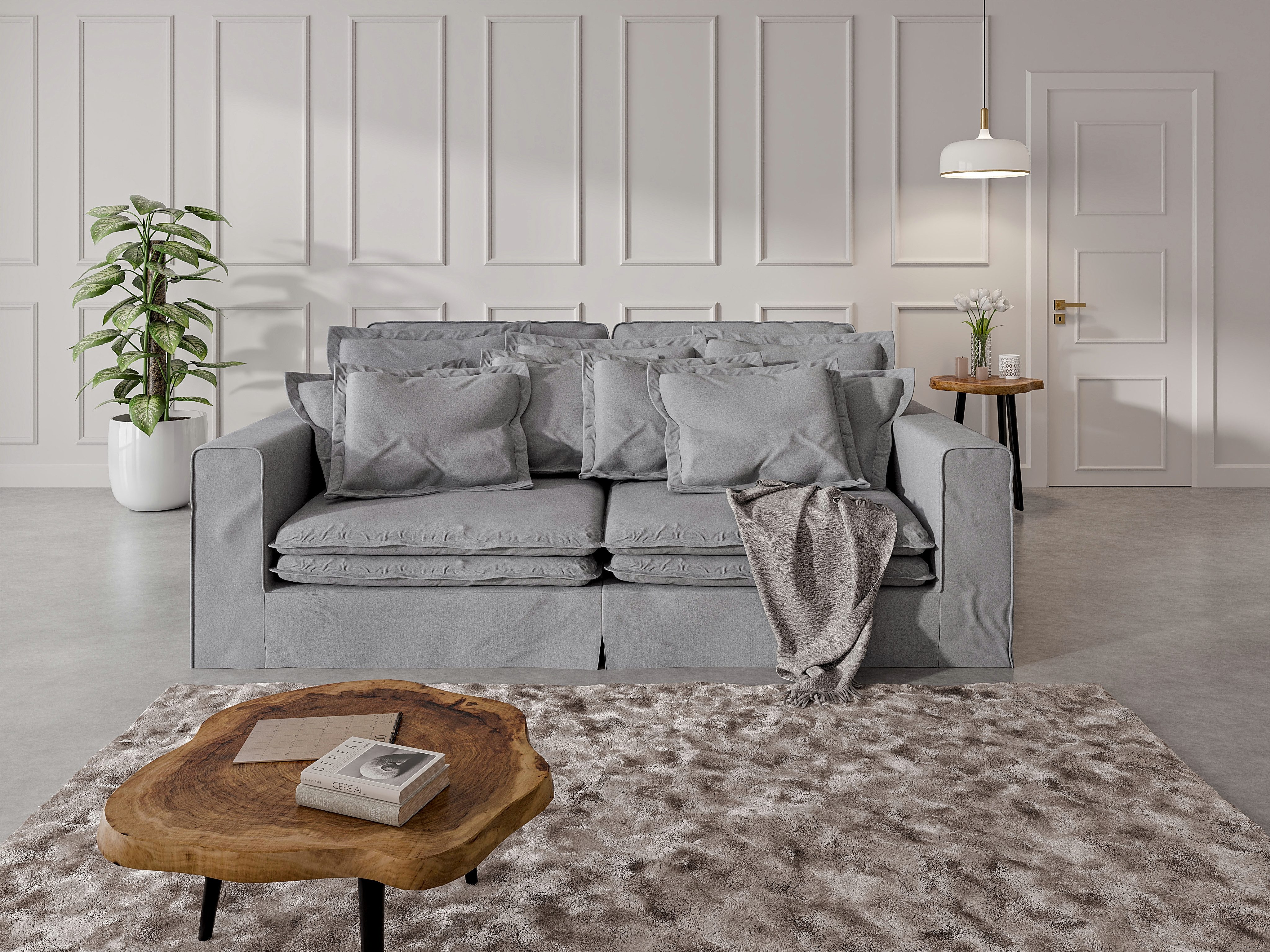 Home affaire 4-zitsbank ALISSAS met veel kussens, biesjes aan de kussens Hoeslook, met kleine zakken aan de zijkant voor opberging grijs, banken, 240