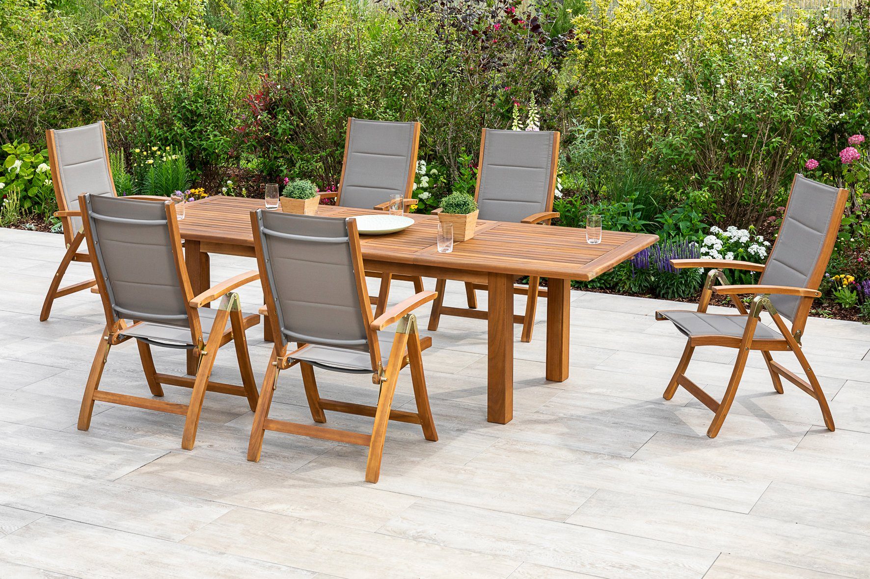 MERXX Tuin-eethoek Acapulco 6 stoelen met uittrekbare tafel (7-delig)