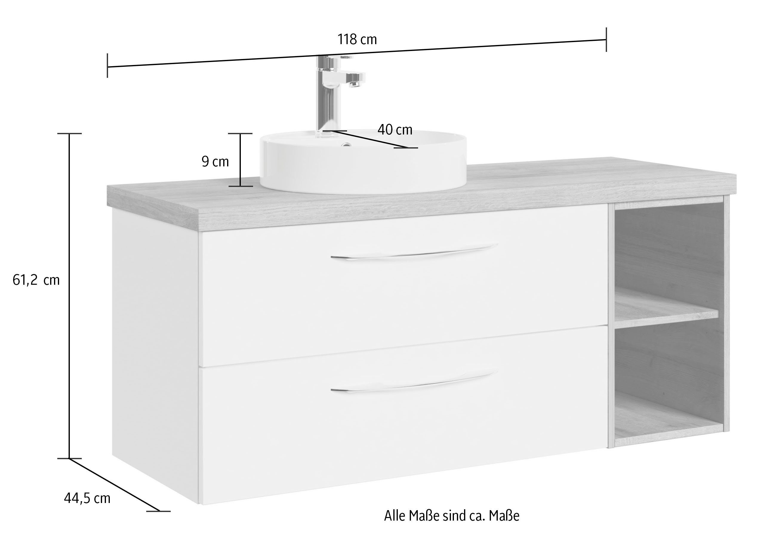 Saphir Wastafelonderkast Serie 4035 keramieken opzetwasbak met onderkast, 118 cm breed