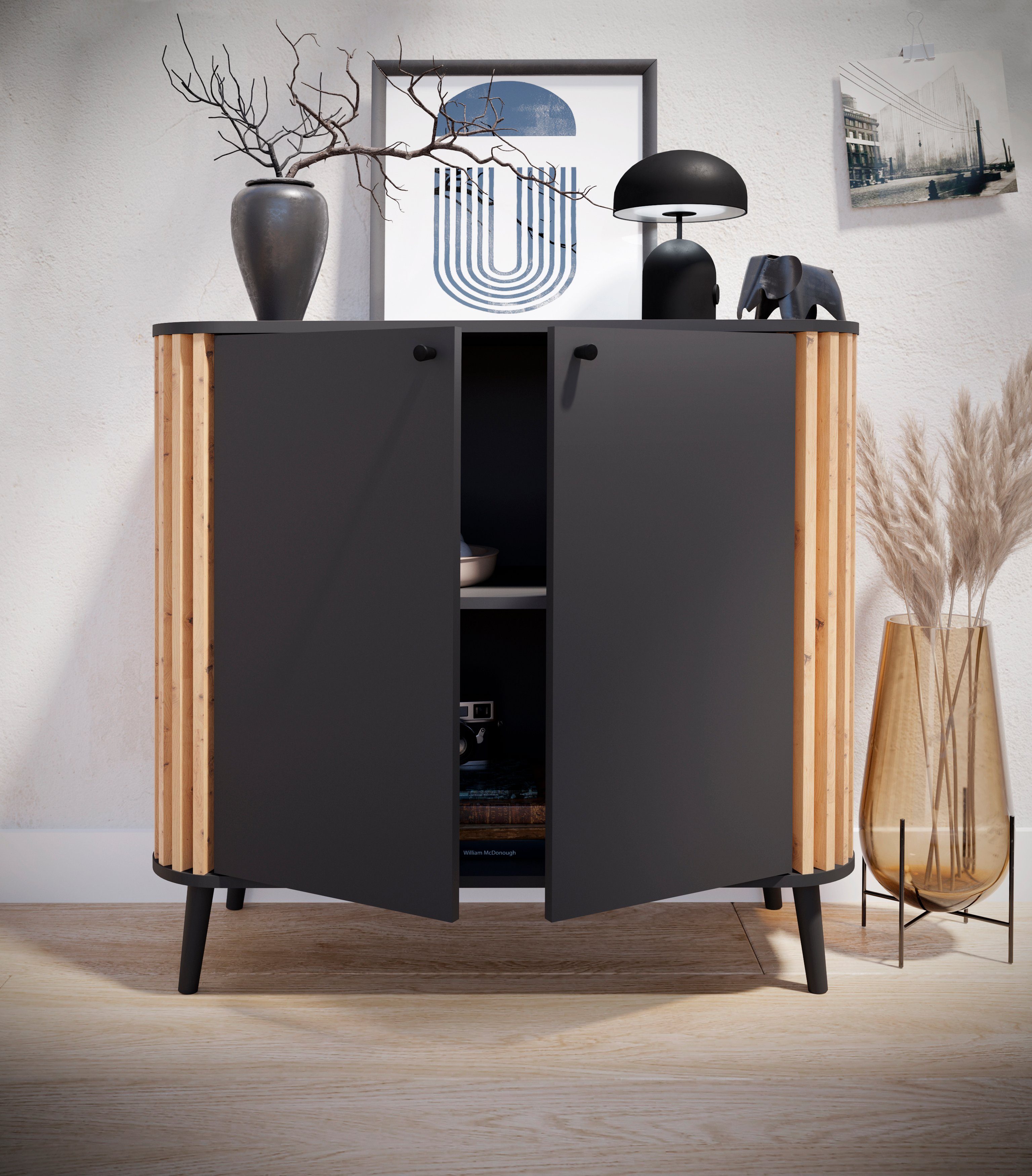 INOSIGN Kast Stavanger, Breedte 92 cm, Paneel-stokjes-uitstraling, 2 Deuren, 2 Vakken (1 stuk)