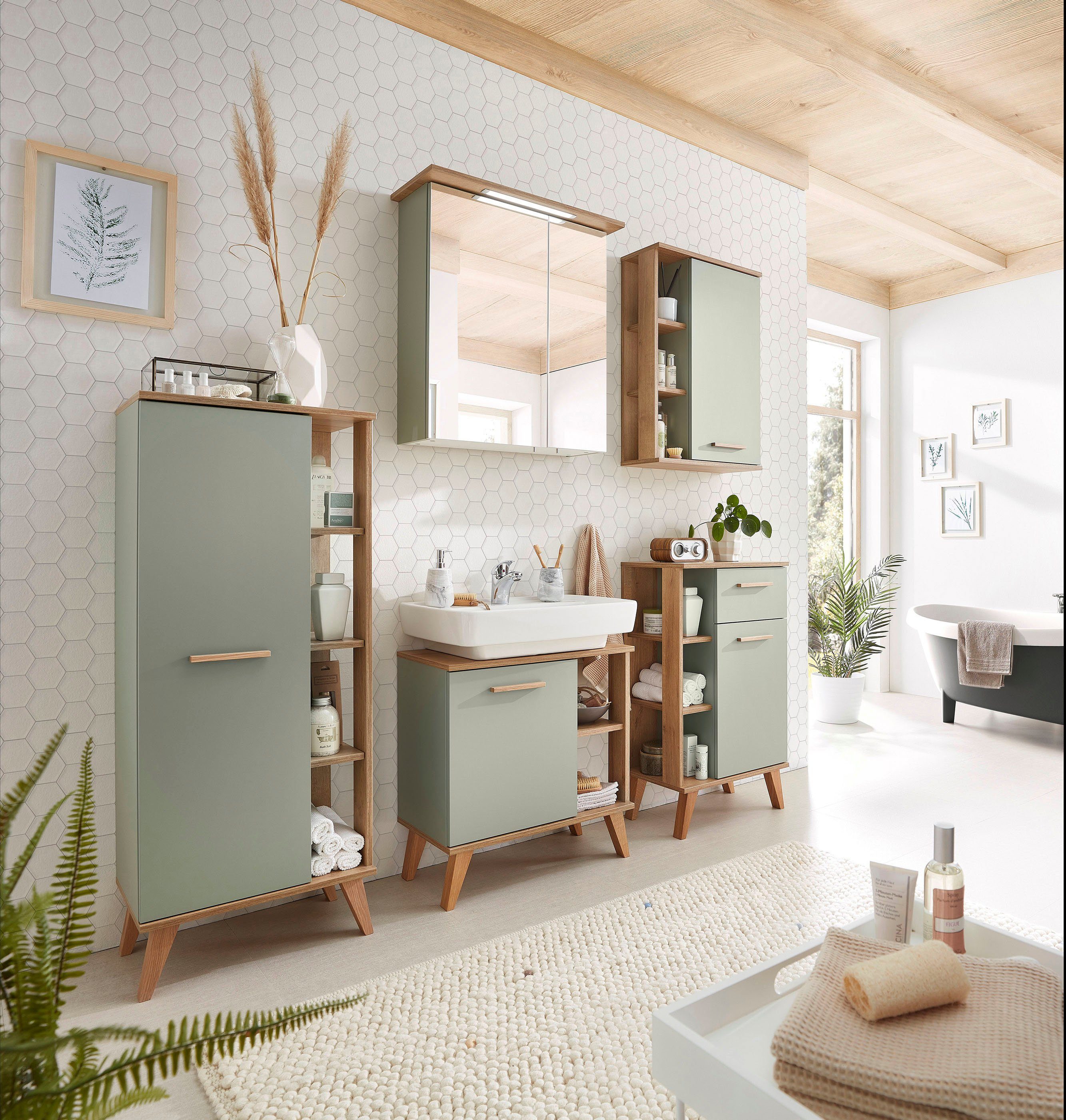 Saphir Hangend kastje Quickset badkamerkast 50,5 cm breed met 1 deur en 2 glazen legplanken