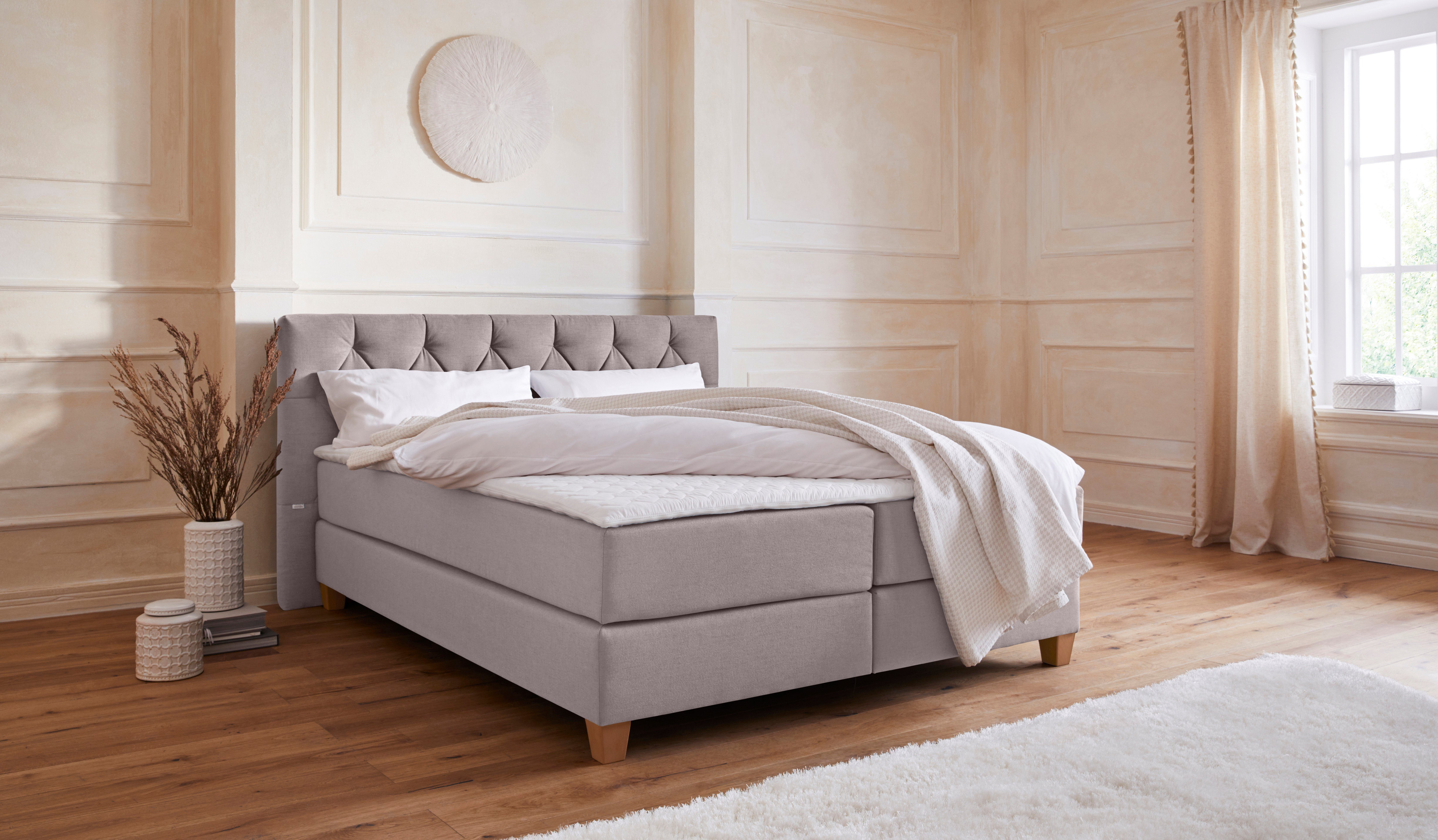 Guido Maria Kretschmer Home&Living Boxspring Harmones in 3 breedten, hardheid ook gemengd met elk 1 matras in h2 en h3 boxsprings grijs
