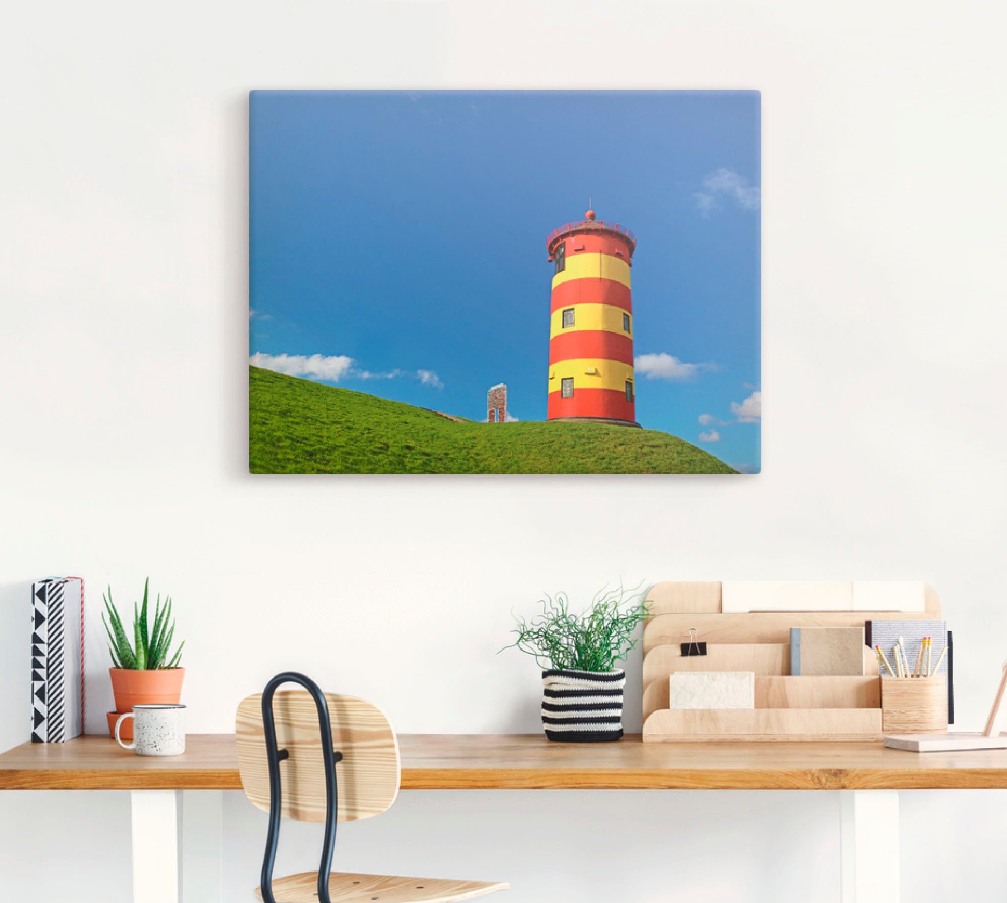 Artland Artprint op linnen Vuurtoren van Pilsum gespannen op een spieraam